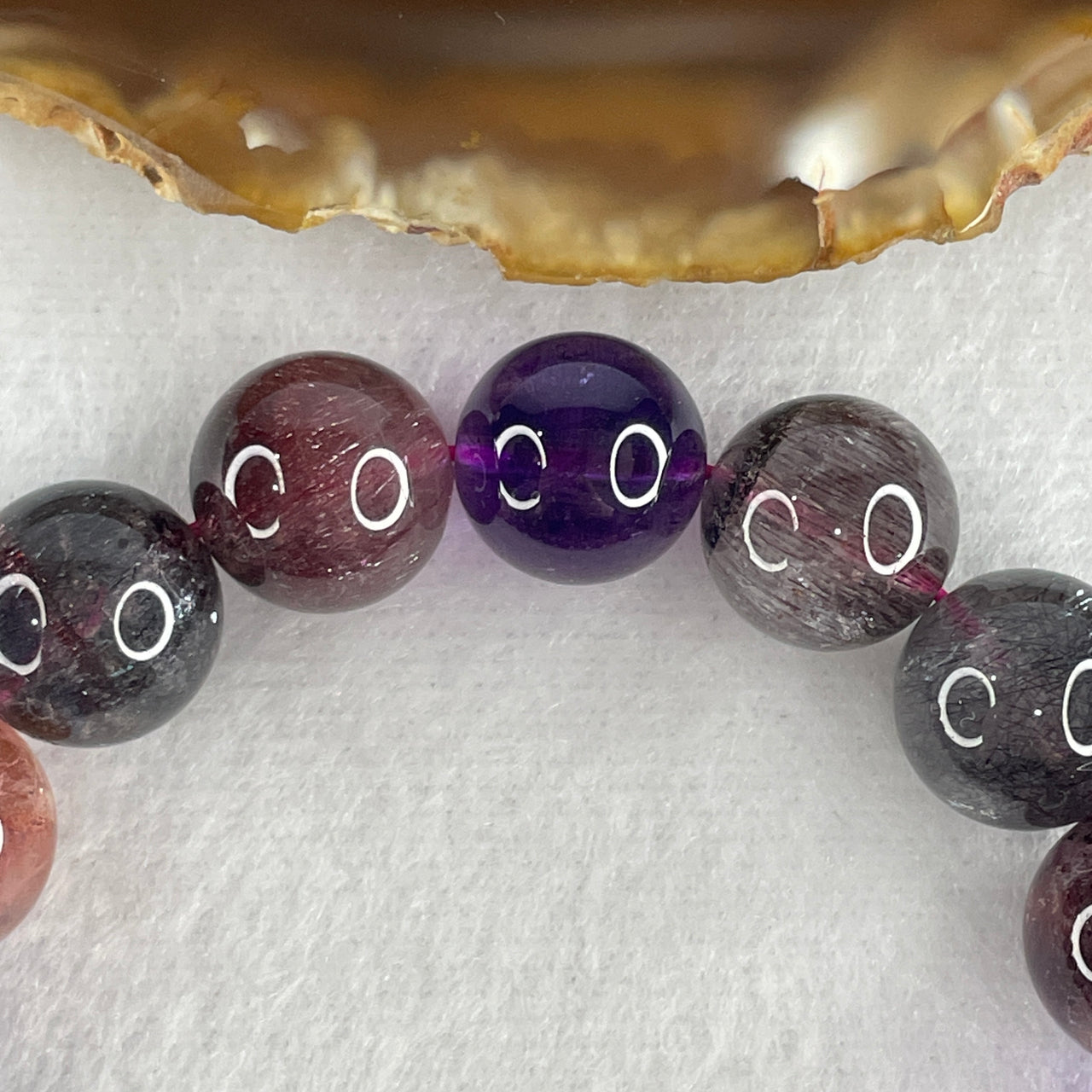 Very Very Good Natural Super 7 Crystal Beads Bracelet 46.75g 17cm 12.8mm 17 Beads