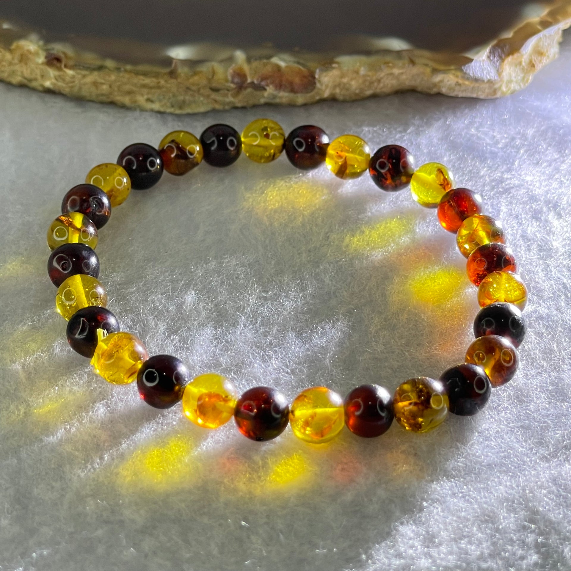 Natural Blood Red and Yellow Amber Beads Bracelet 4.71g 16cm 6.9mm 28 Beads - Huangs Jadeite and Jewelry Pte Ltd