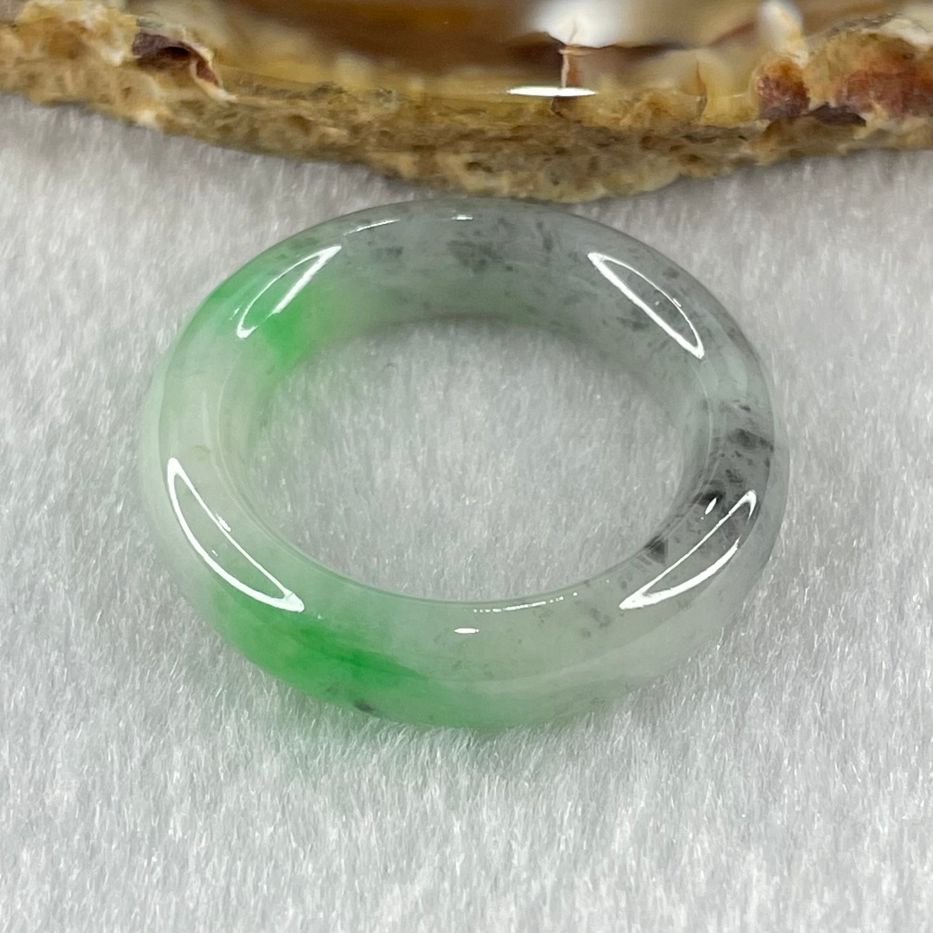 Type A Wuji Grey with Apple Green Piao Hua Jadeite Ring 5.25g 6.5 by 4.6mm US8.5 HK18.8 - Huangs Jadeite and Jewelry Pte Ltd