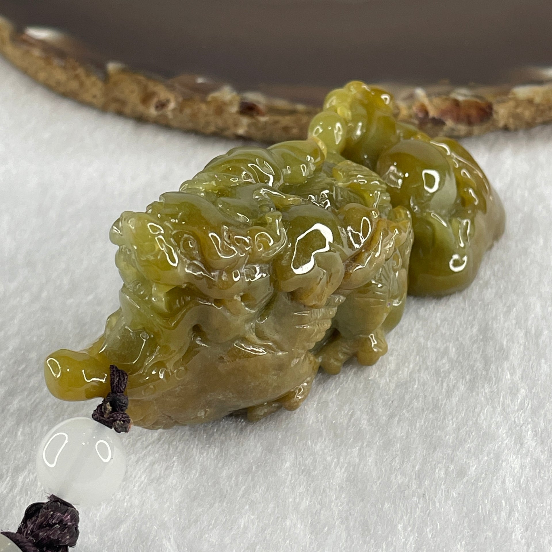 Grand Master Type A Yellow with Green Jadeite Flying Pixiu Pendant 102.1g 34.4 by 33.0 by 20.2mm - Huangs Jadeite and Jewelry Pte Ltd