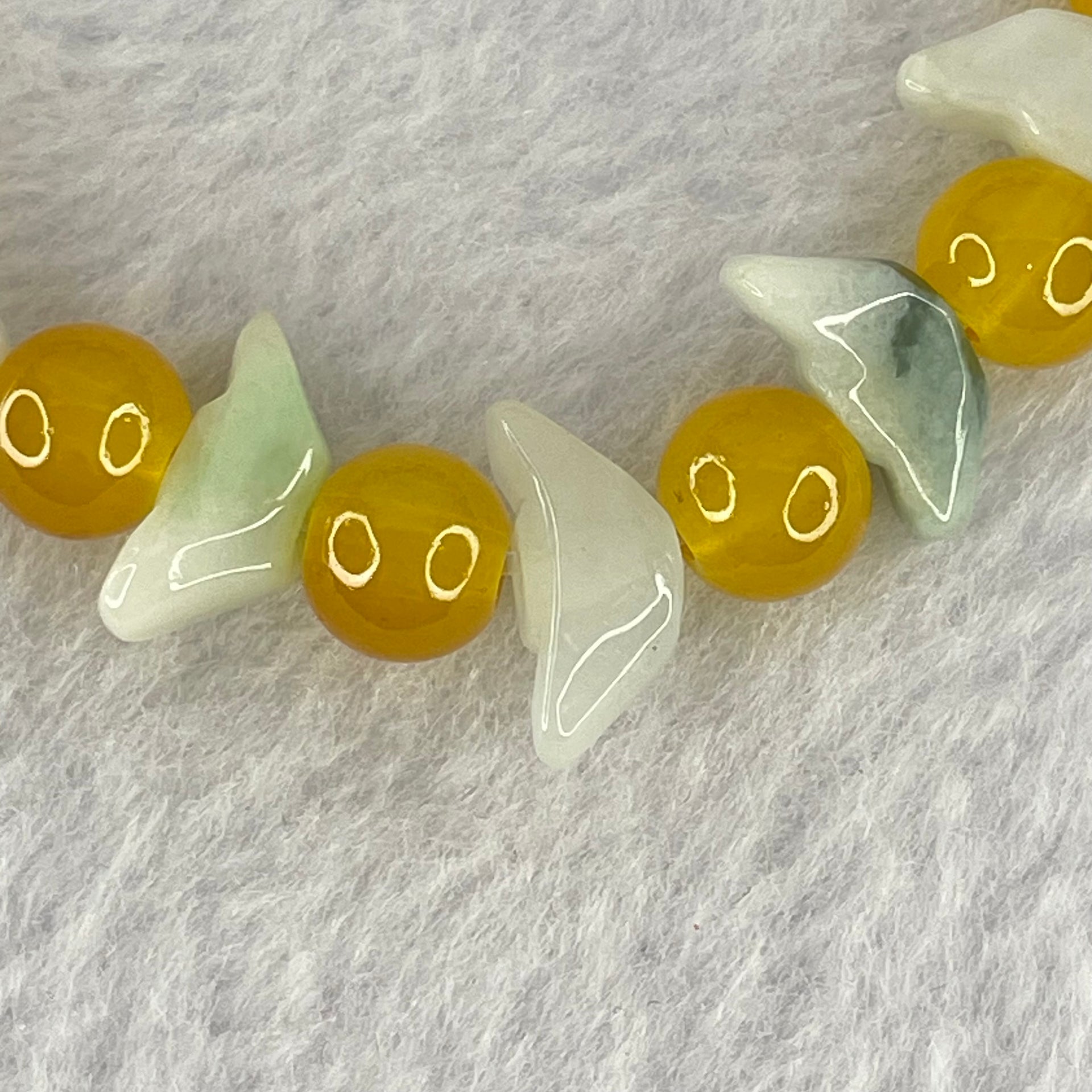 Type A Green Jadeite Gold Ingot with Yellow Crystal Bracelet 19.53g 14.2 by 6.4 by 5.3mm 13 Beads - Huangs Jadeite and Jewelry Pte Ltd