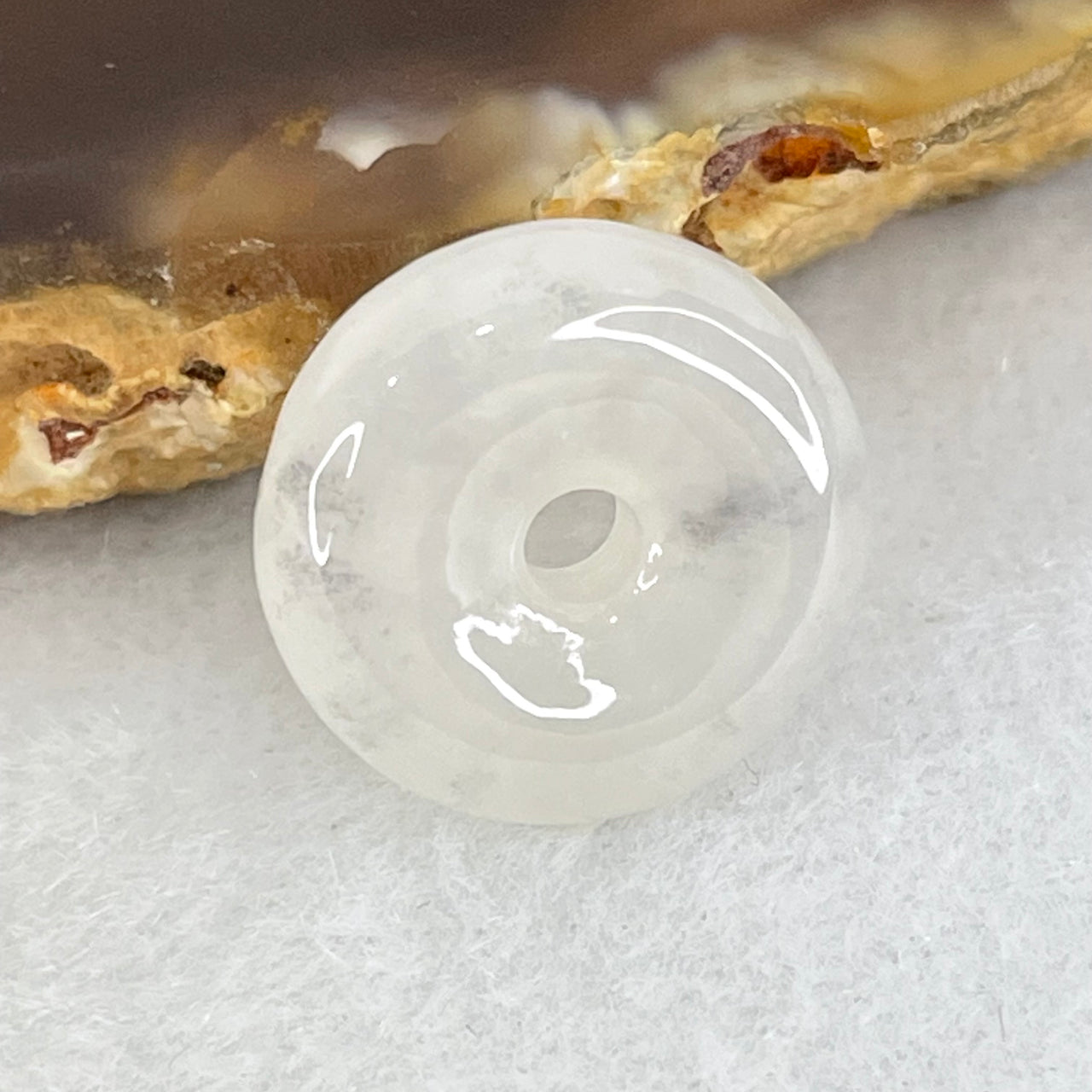 Type A Icy White Jadeite Ping An Kou Donut Charm Pendant 2.22g 14.4 by 5.0mm - Huangs Jadeite and Jewelry Pte Ltd