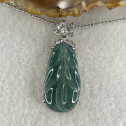 Natural Type A Blueish Green Jadeite Leaf Necklace in S925 Silver | (9.64g | 44cm S925 | 29.8 x 16.5 x 3.5mm | Career Success & Growth Anchor, Feng Shui Prosperity & Executive Charm Necklace) - Huangs Jadeite and Jewelry Pte Ltd