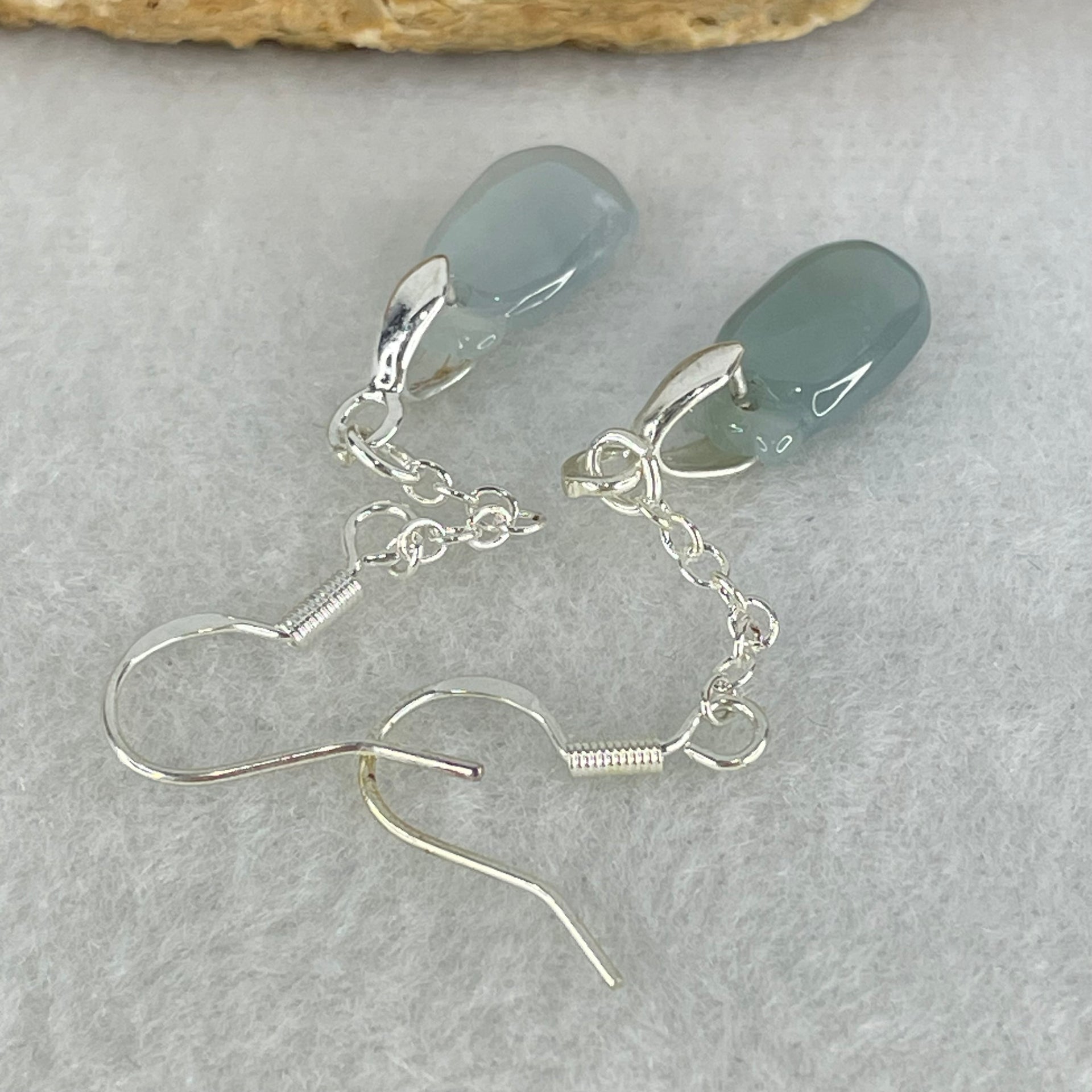 Type A Intense Greyish Lavender Jadeite Pineapple in S925 Sliver Earrings 2.45g 12.9 by 7.2 by 3.9mm - Huangs Jadeite and Jewelry Pte Ltd