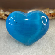 Natural Blue Cats Eye Glass Mini Heart Shape Display 16.15g 30.0 by 24.4 by 16.0mm - Huangs Jadeite and Jewelry Pte Ltd