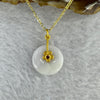 Type A Light Lavender Green Jadeite Ping An Kou Donut with Gold Color 925 Silver Chain Necklace 4.55g 16.8 by 4.0mm - Huangs Jadeite and Jewelry Pte Ltd