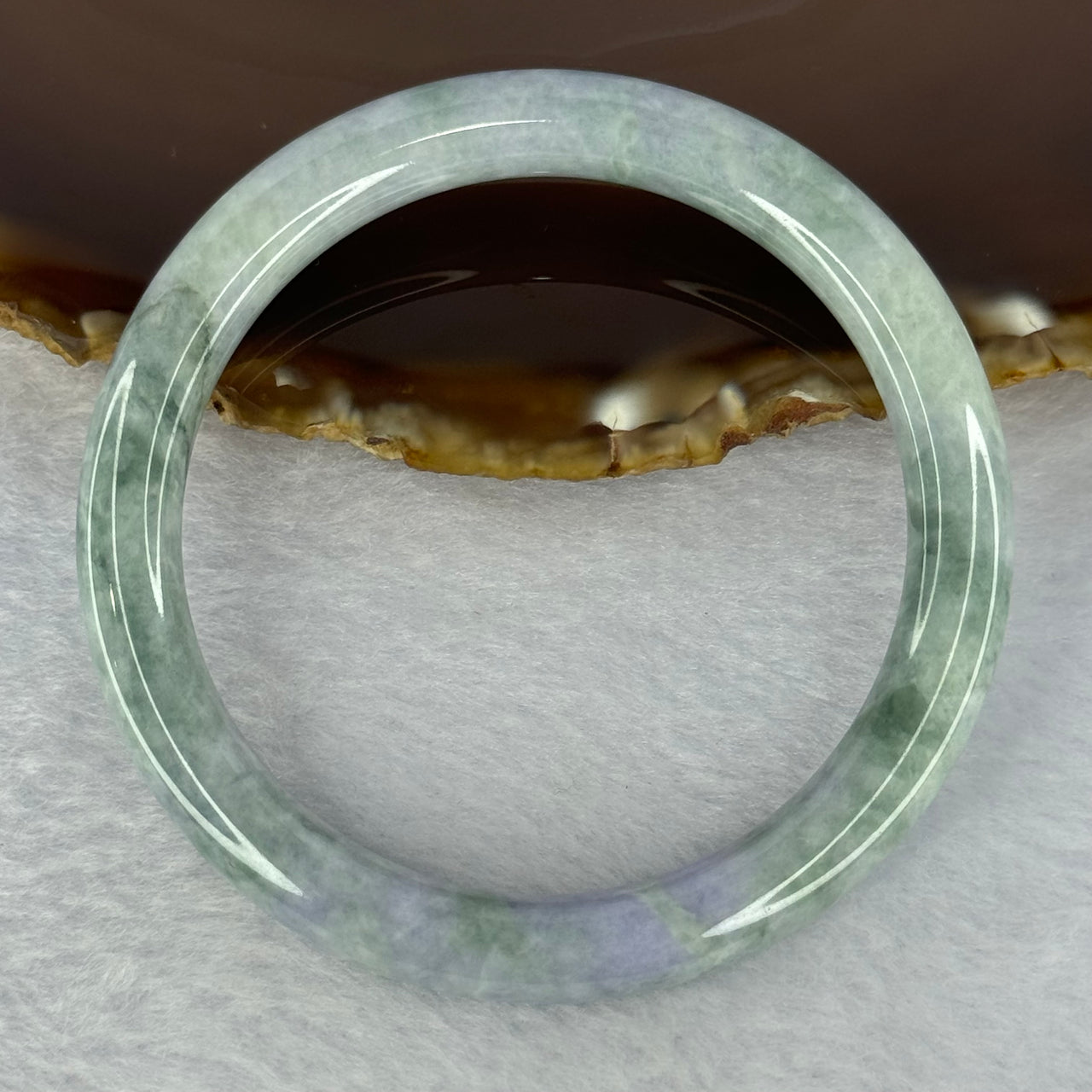 Type A Deep Lavender and Green Piao Hua Jadeite Bangle 34.38g Internal Diameter 56.0mm 8.1 by 8.1mm (External Line) - Huangs Jadeite and Jewelry Pte Ltd