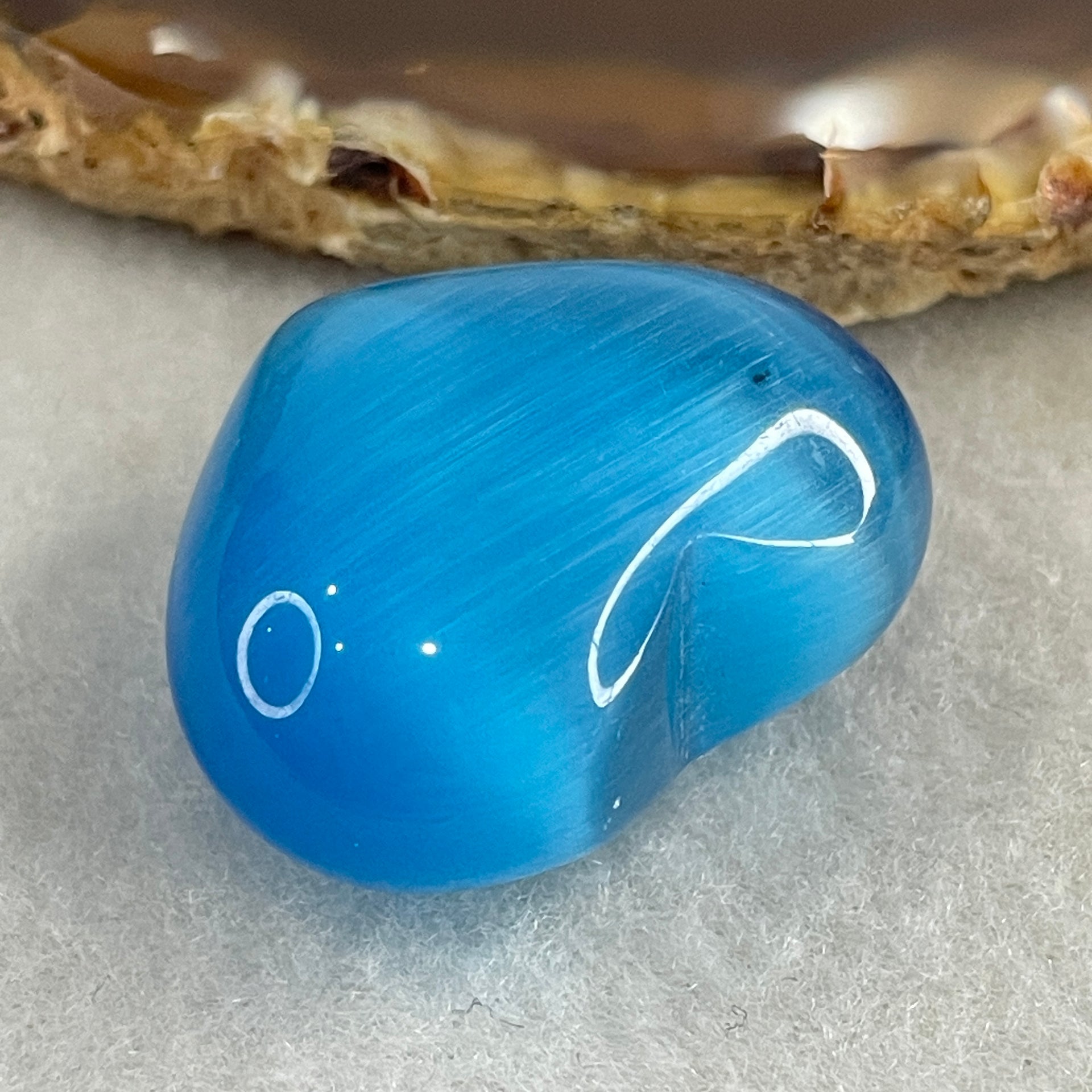 Natural Blue Cats Eye Glass Mini Heart Shape Display 16.15g 30.0 by 24.4 by 16.0mm - Huangs Jadeite and Jewelry Pte Ltd