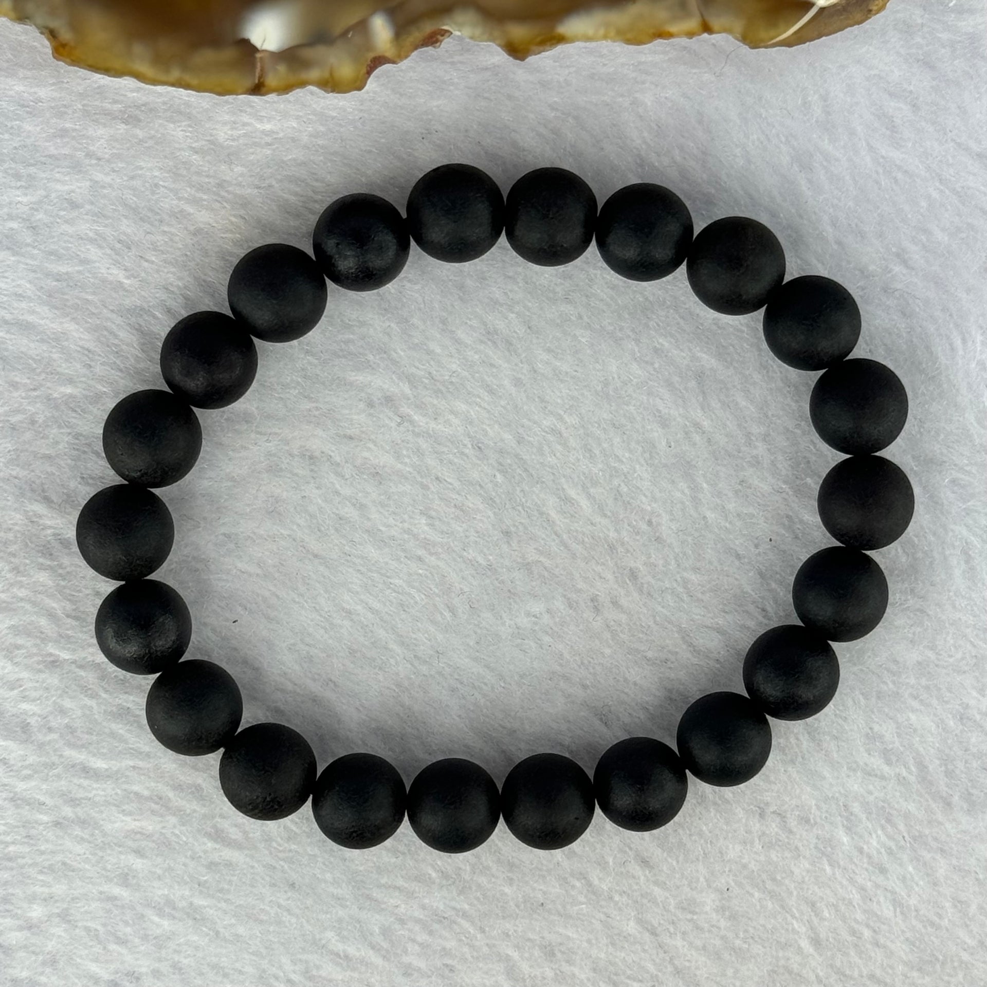 Natural Dark Matt Black Amber Beads Bracelet 天然大黑天翁琥珀手链 6.31g 14.5cm 8.2mm 22 Beads - Huangs Jadeite and Jewelry Pte Ltd