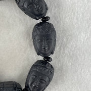 Type A Opaque Black Omphacite Jadeite Guan Yin Head Beads Bracelet 117.05g 16cm 19.7mm 8 Beads - Huangs Jadeite and Jewelry Pte Ltd