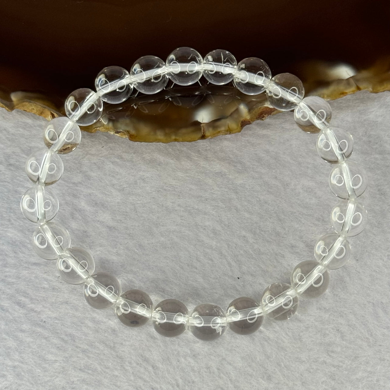 Natural Clear Quartz Bracelet 天然白水晶手链 18.30g 16.5cm 8.4mm 24 Beads - Huangs Jadeite and Jewelry Pte Ltd