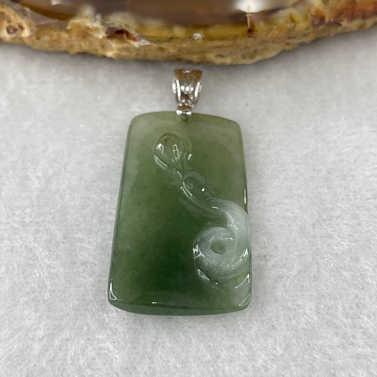 Certified Natural Type A Semi-Icy Green & Lavender Spot Jadeite Wu Shi Pai Pendant | Premium S925 Sterling Silver Setting | Authentic Myanmar Feicui Zodiac Snake Protection Amulet (4.93g | 30.0x16.9x5.0mm)