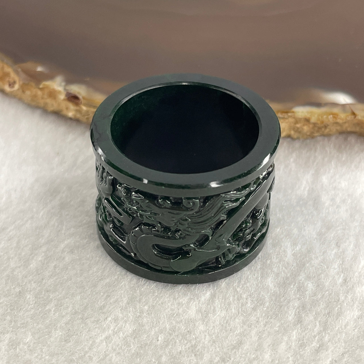 Rare Type A Old Mine Full Spicy Green Jade Jadeite Dragon Ring 17.59g US 14.75 HK 33.5 Inner Diameter 23.7mm Thickness 21.6 by 3.4 - Huangs Jadeite and Jewelry Pte Ltd