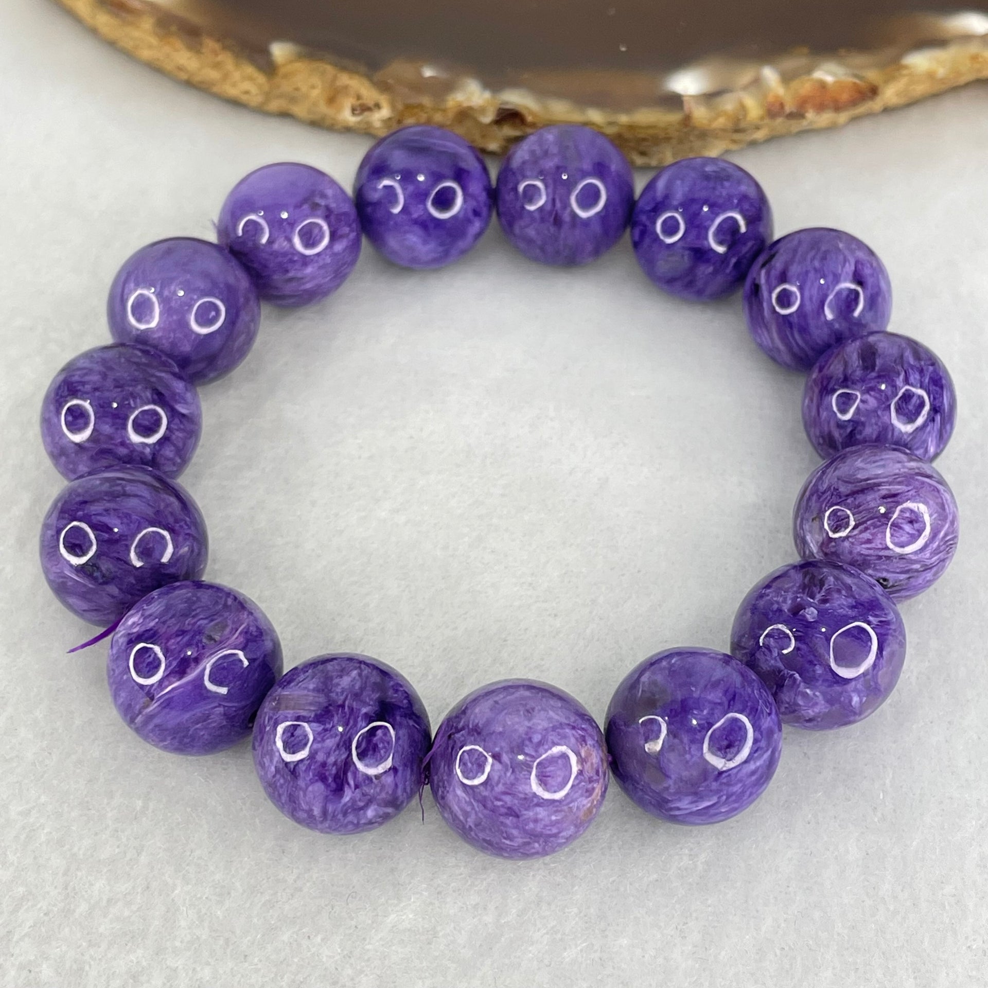 Good Grade Natural Charoite Beads Bracelet 59.867g 18.5cm 14.4mm 15 Beads - Huangs Jadeite and Jewelry Pte Ltd