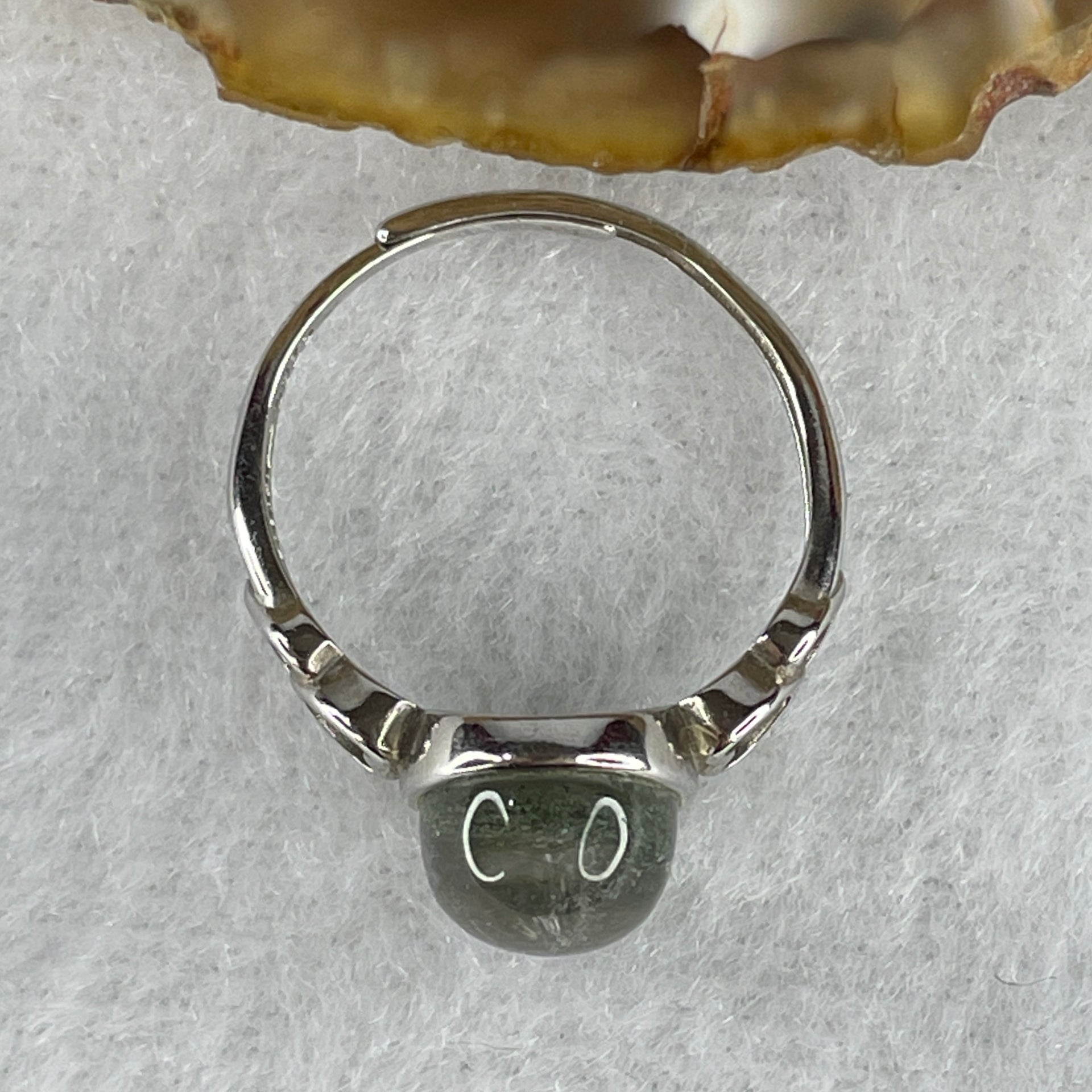 Good Grade Natural Green Phantom Quartz Ring in S925 Sliver 2.32g 10.5 by 8.2 by 5.5mm (Adjustable Size) - Huangs Jadeite and Jewelry Pte Ltd