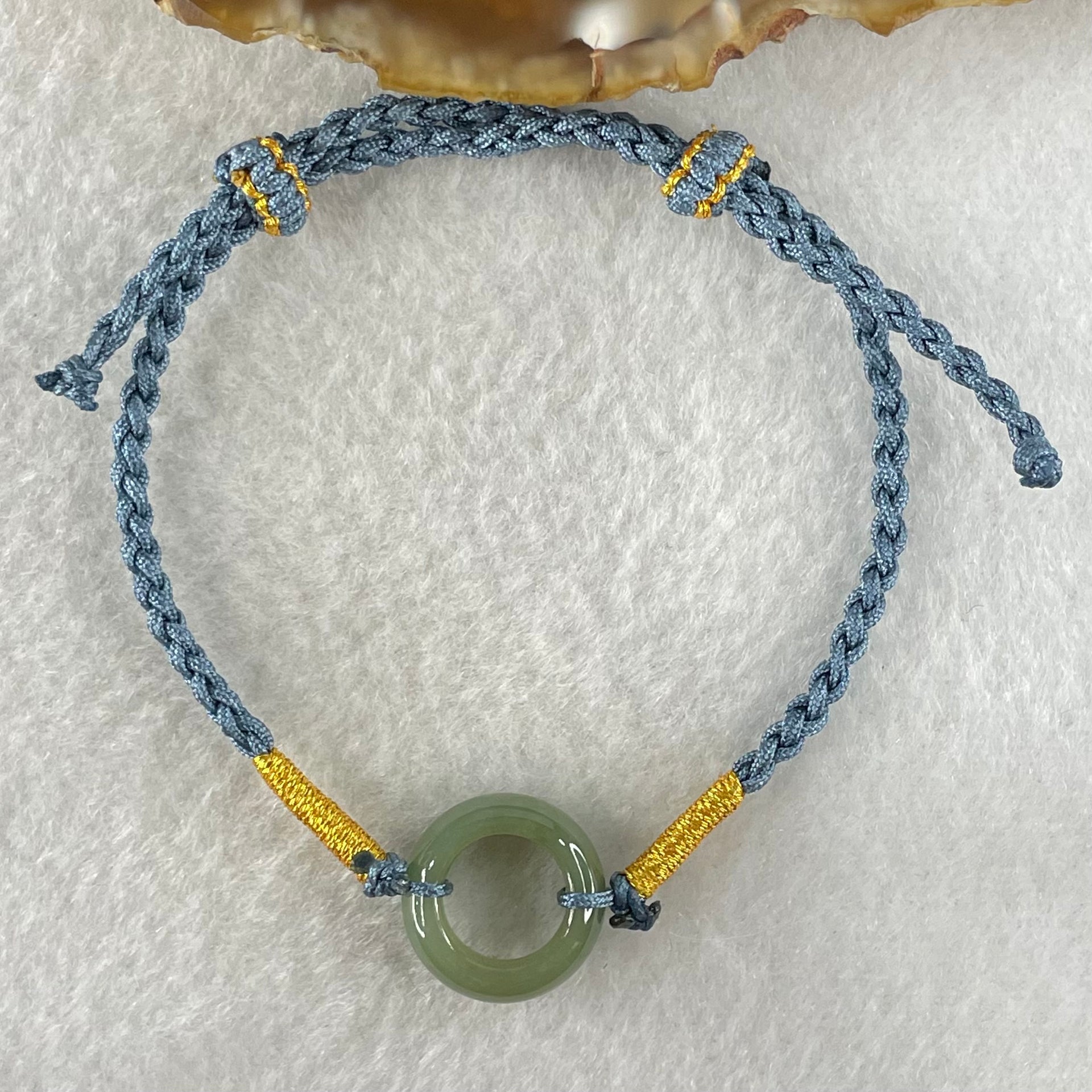 Type A Blueish Green Jadeite Ping An Kou Donut With String Bracelet 2.60g 15.2 by 5.9mm - Huangs Jadeite and Jewelry Pte Ltd