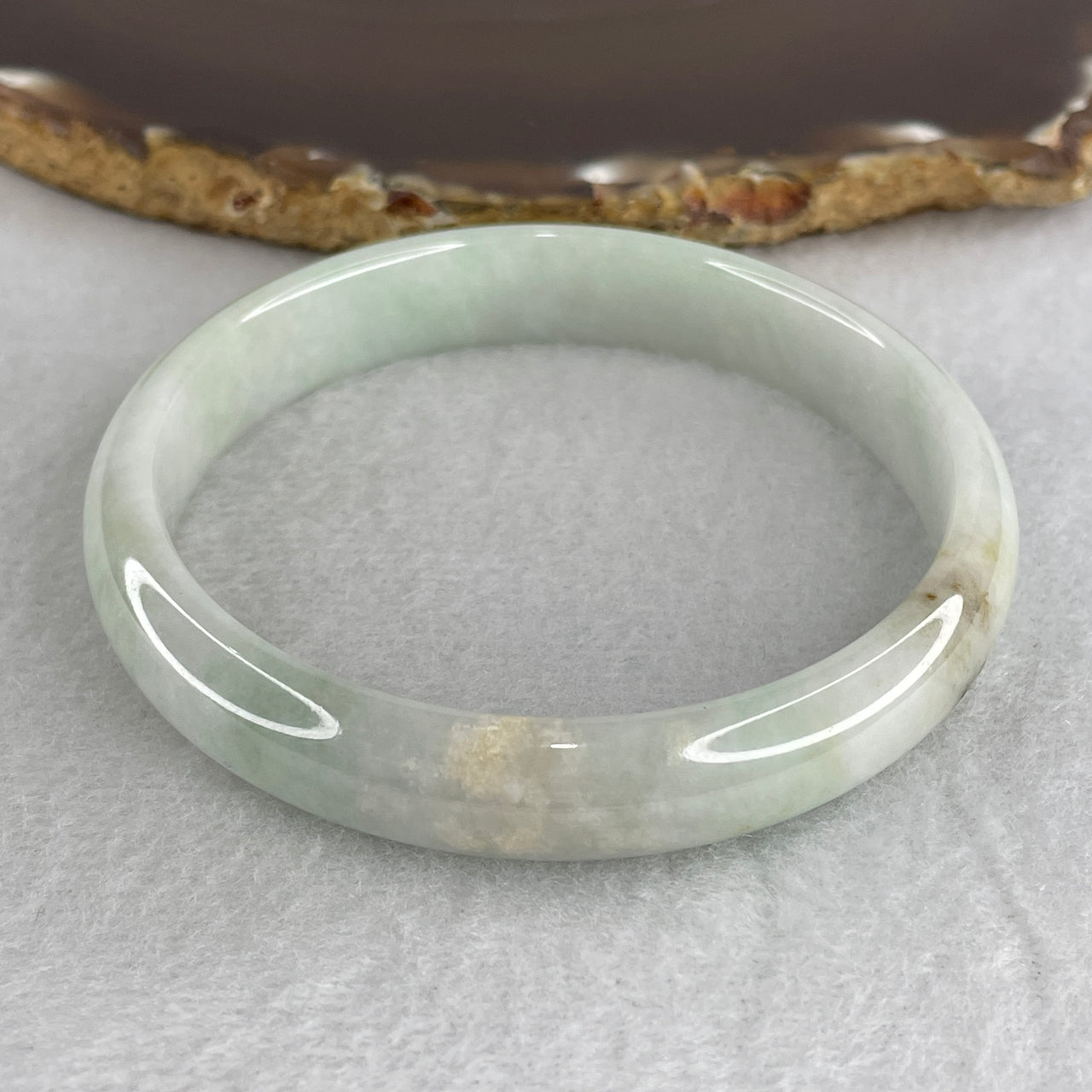 59.7mm Genuine Type A Jadeite Bangle - Large Size Faint Green Lavender Natural Jadeite Jewelry - 40.21g Wide Untreated Jade Bracelet for Women 11.5x7.0mm Wide (Very Slight Internal Line and Very Slight External Rough)