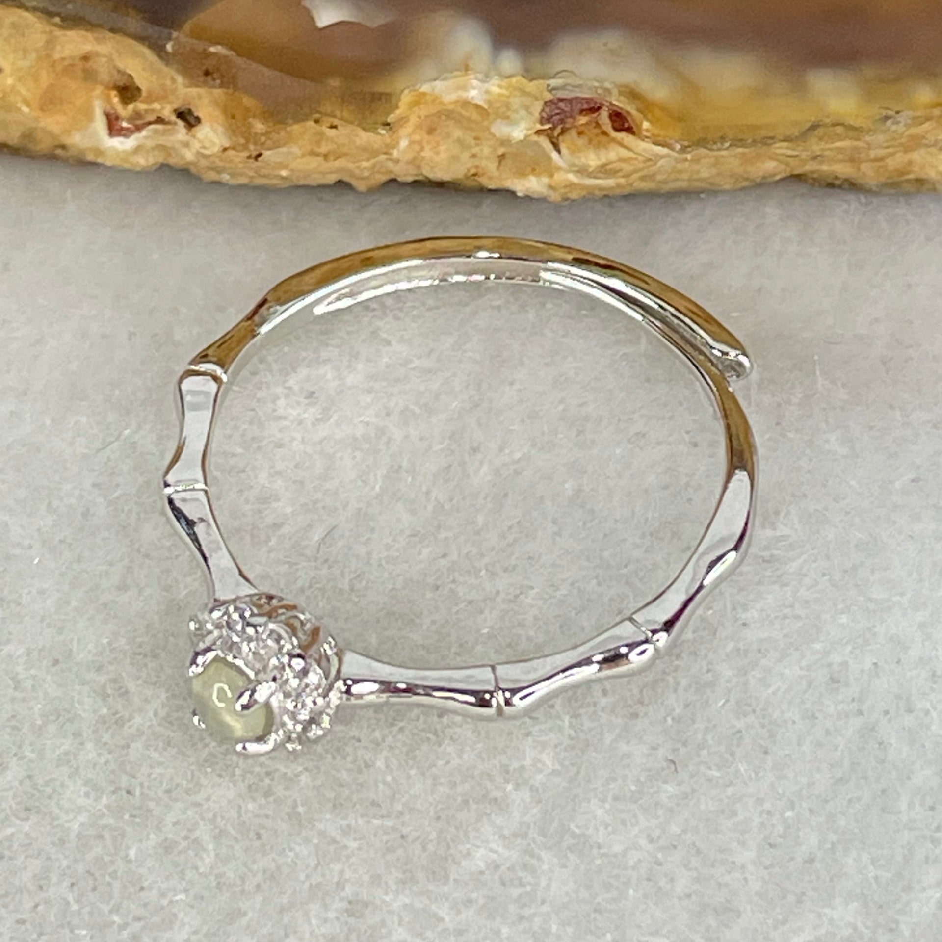 Type A Semi Icy Lavender Cabochon Jadeite in S925 Sliver Bamboo Ring (Adjustable Size) 1.05g 3.0 by 2.0mm - Huangs Jadeite and Jewelry Pte Ltd