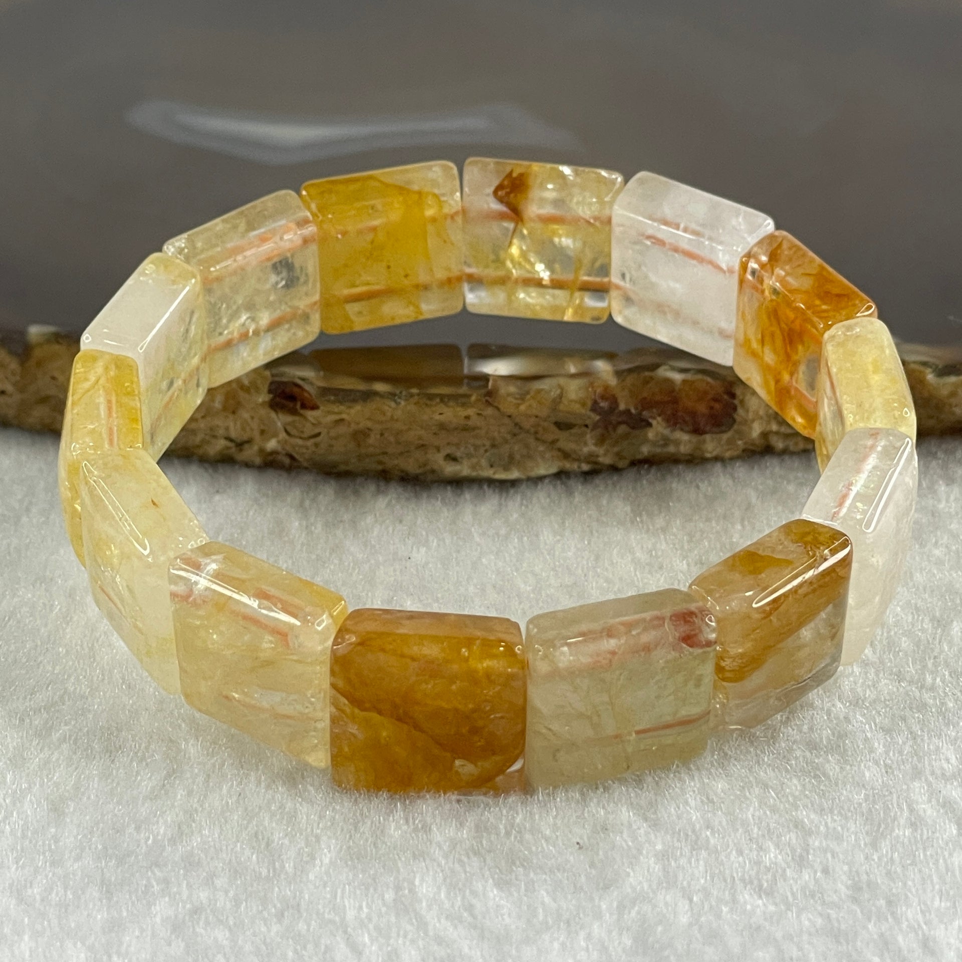 Natural Ferruginous Quartz Bracelet 38.45g 17cm 13.9 by 13.8 by 7.1mm 14 pcs - Huangs Jadeite and Jewelry Pte Ltd