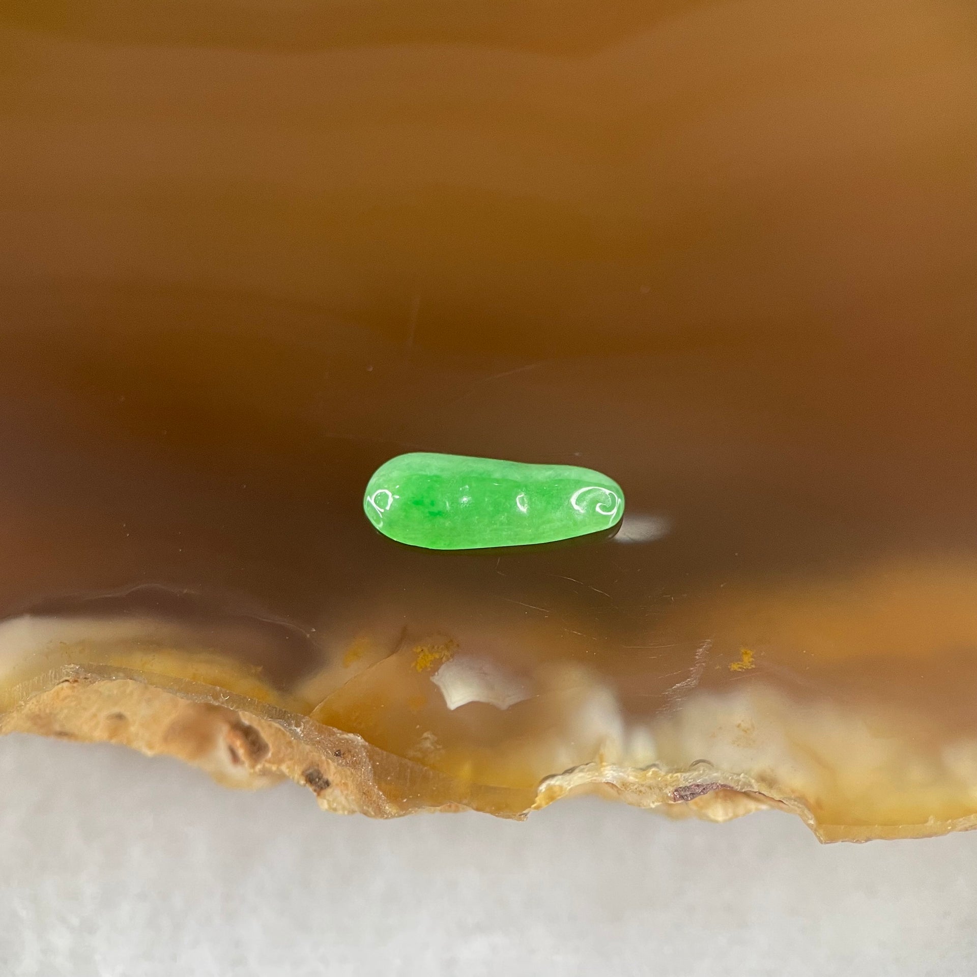 Type A Old Mine Full Green Jadeite Peapod Charm Stone For Setting 0.14g 9.4 by 3.6 by 1.7mm - Huangs Jadeite and Jewelry Pte Ltd