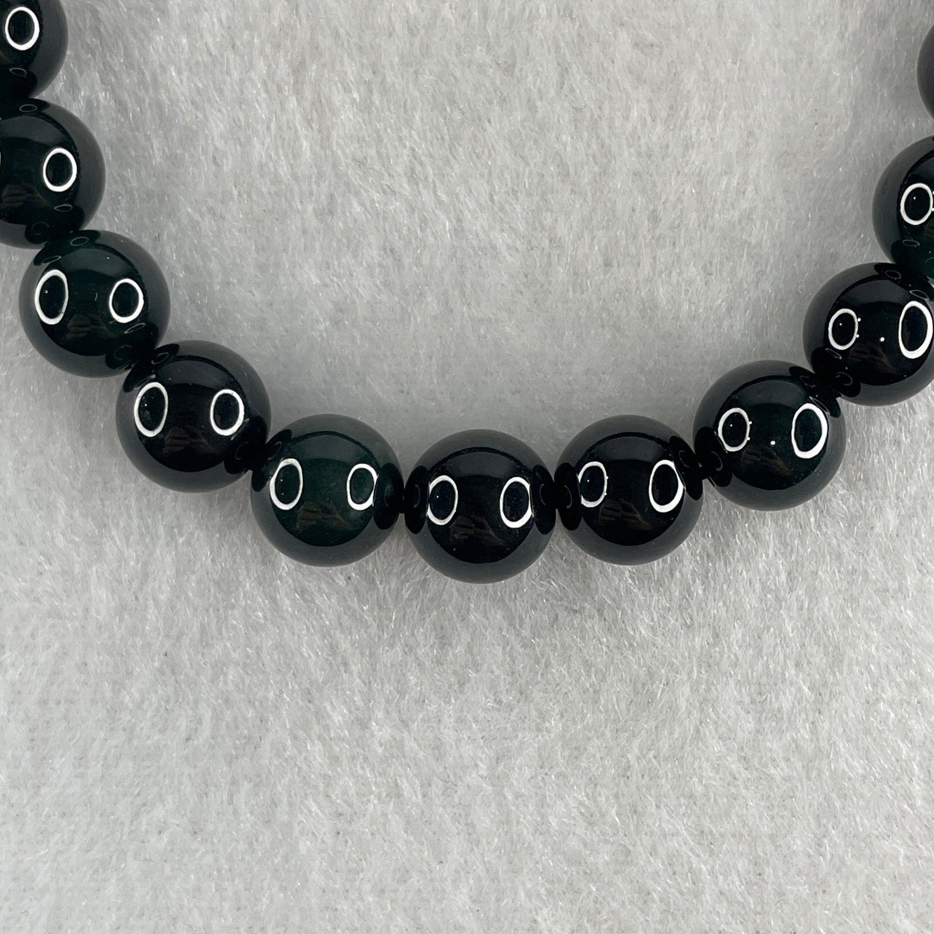Rare High End Type A Highly Translucent Black Omphacite Jadeite Beads Bracelet 33.19g 17.5cm 9.7mm 22 Beads - Huangs Jadeite and Jewelry Pte Ltd