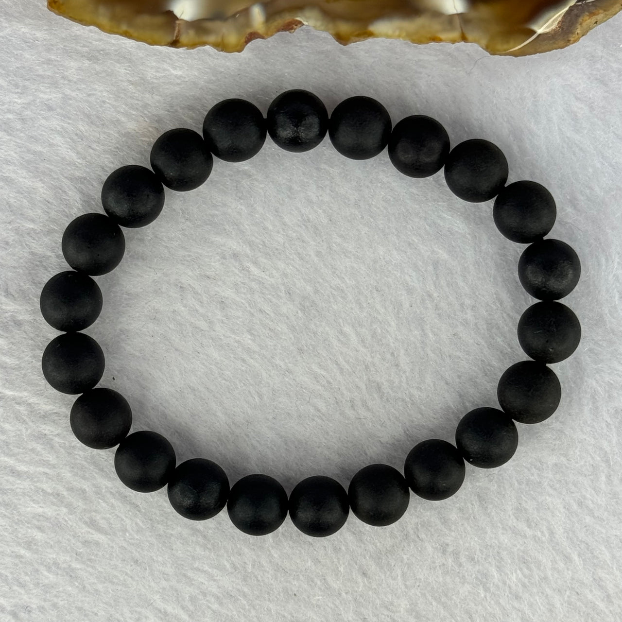 Natural Dark Matt Black Amber Beads Bracelet 天然大黑天翁琥珀手链 6.31g 14.5cm 8.2mm 22 Beads - Huangs Jadeite and Jewelry Pte Ltd