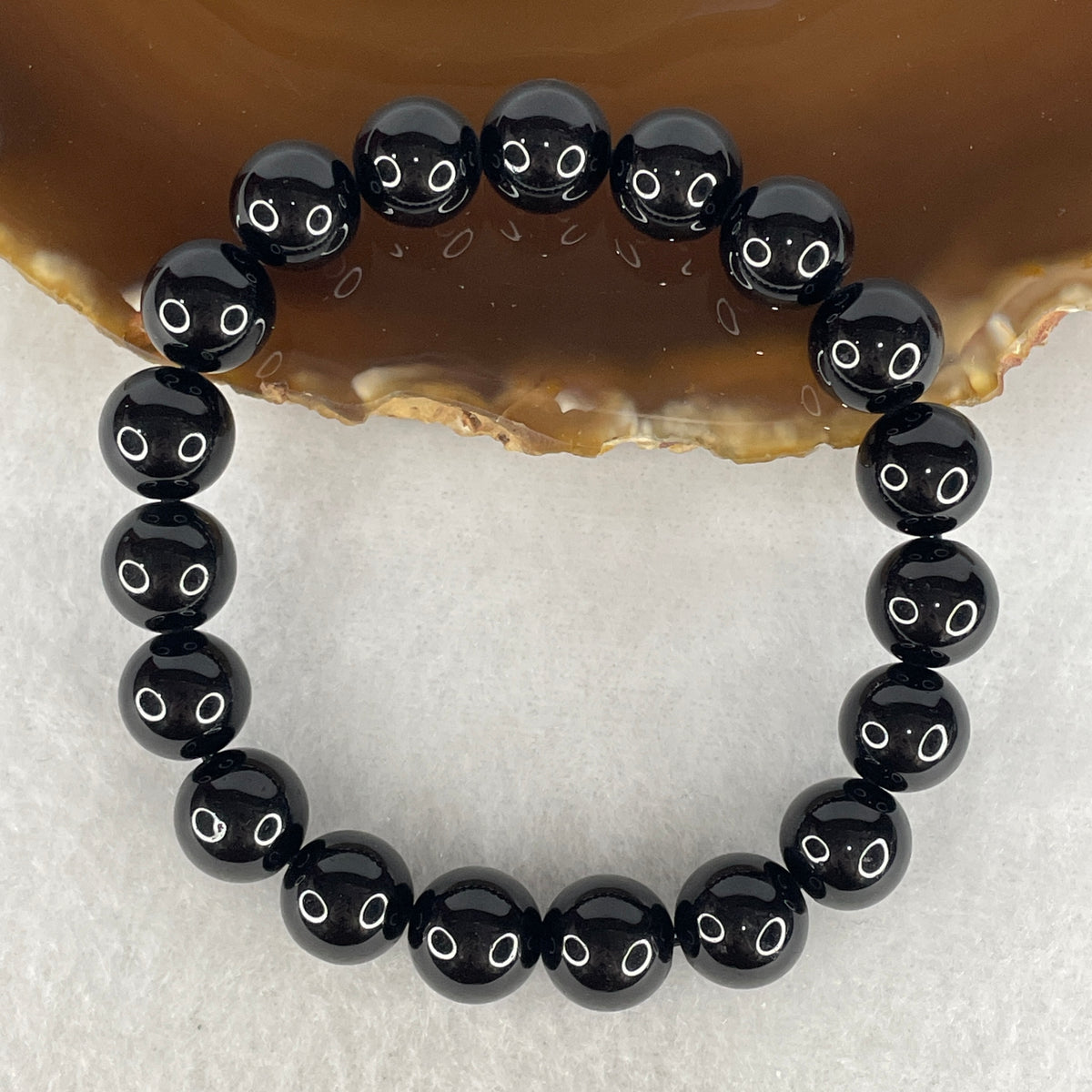 Certified Good Grade Natural Black Obsidian Beads Bracelet | 10.4mm Mirror-Polished (26.16g | 19 Beads | 16cm)