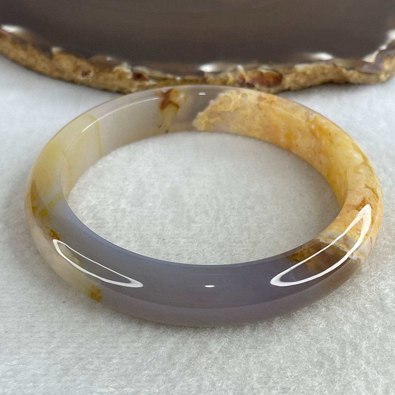 Natural Orange & Purplish-Grey Agate Bangle | 61.2mm Large-Capacity Statement Chalcedony | "Perfect" Flawless Wide-Band Round Wrist Heirloom (45.11g 12.3x8.4mm)