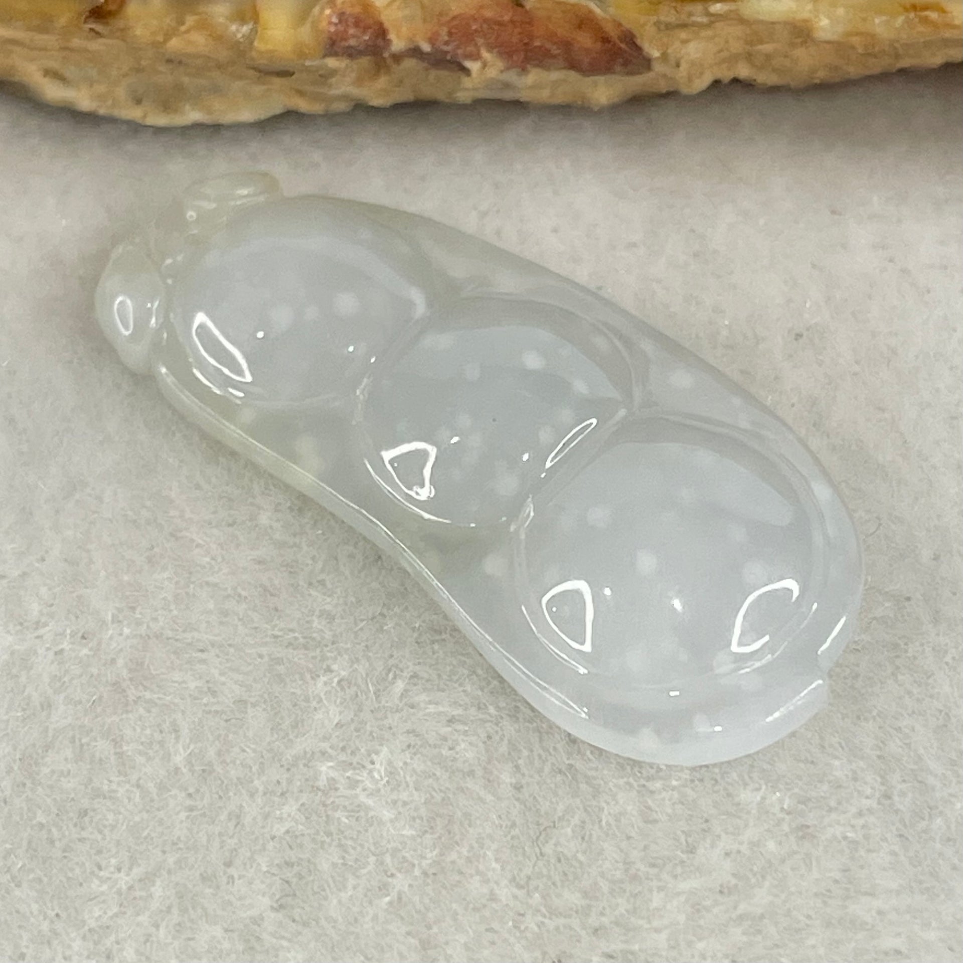 Type A Semi Icy Faint Green with Muna Jadeite Peapod Pendant 5.34g 35.5 by 15.5 by 5.9mm - Huangs Jadeite and Jewelry Pte Ltd