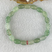 Type A Semi Icy Light Blueish Green Jadeite Beads Bracelet 19.02g 16cm 7.6 by 9.7mm 19 Beads - Huangs Jadeite and Jewelry Pte Ltd