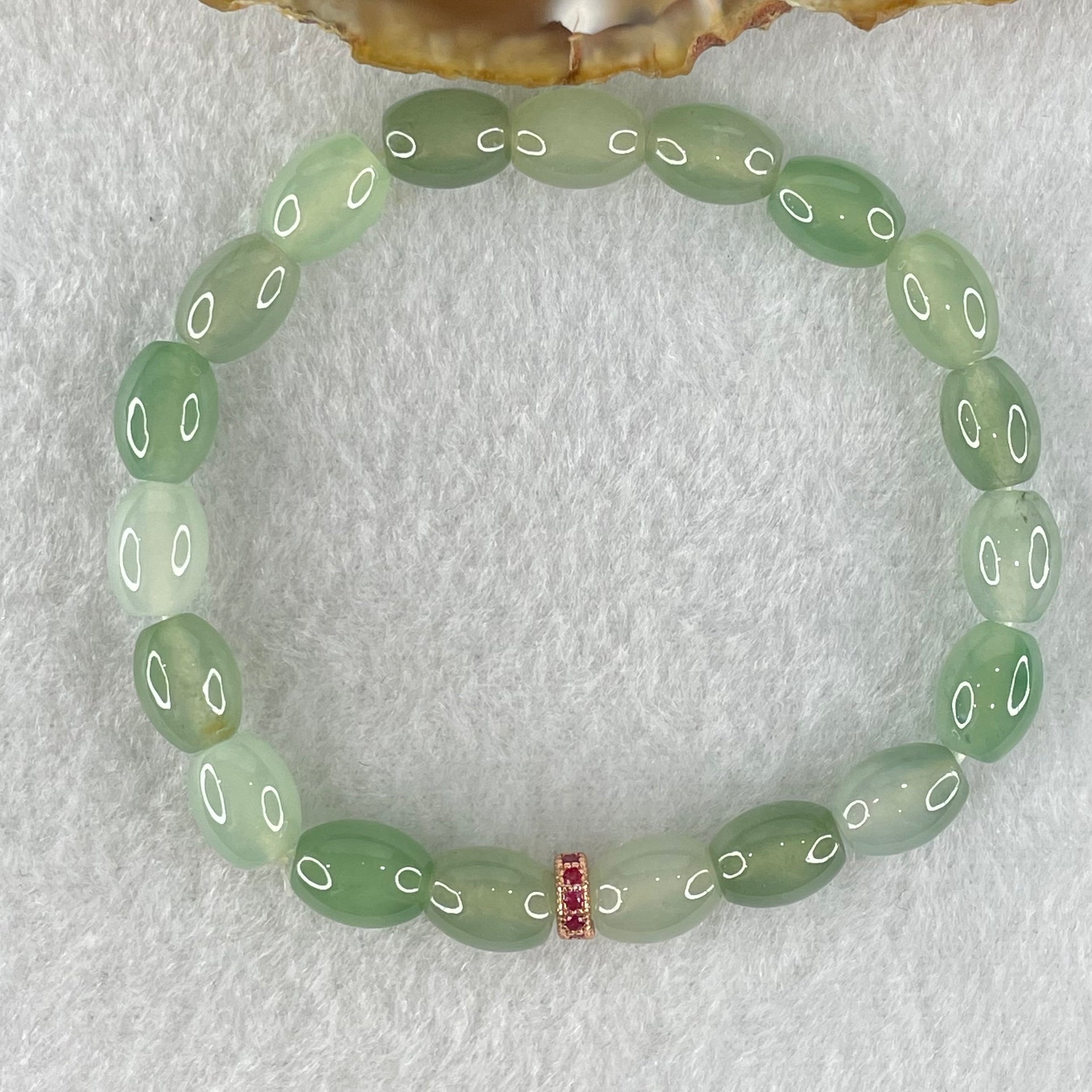 Type A Semi Icy Light Blueish Green Jadeite Beads Bracelet 19.02g 16cm 7.6 by 9.7mm 19 Beads - Huangs Jadeite and Jewelry Pte Ltd
