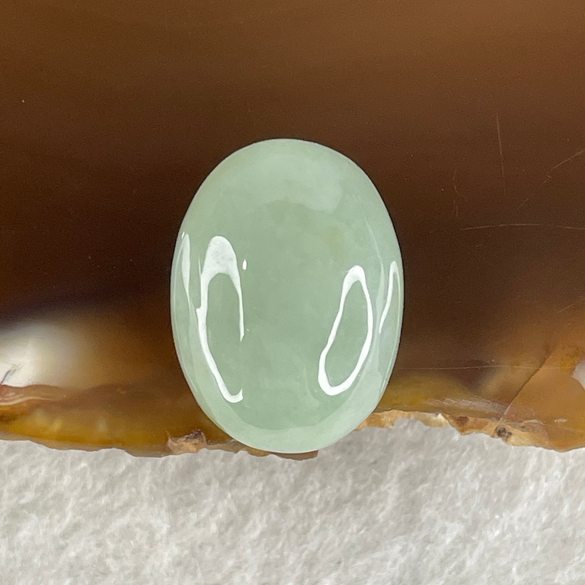 Natural Type A Semi Icy Green Jadeite Oval Shape Cabochon Stone for Setting 3.34g 17.7 by 13.0 by 7.4mm - Huangs Jadeite and Jewelry Pte Ltd