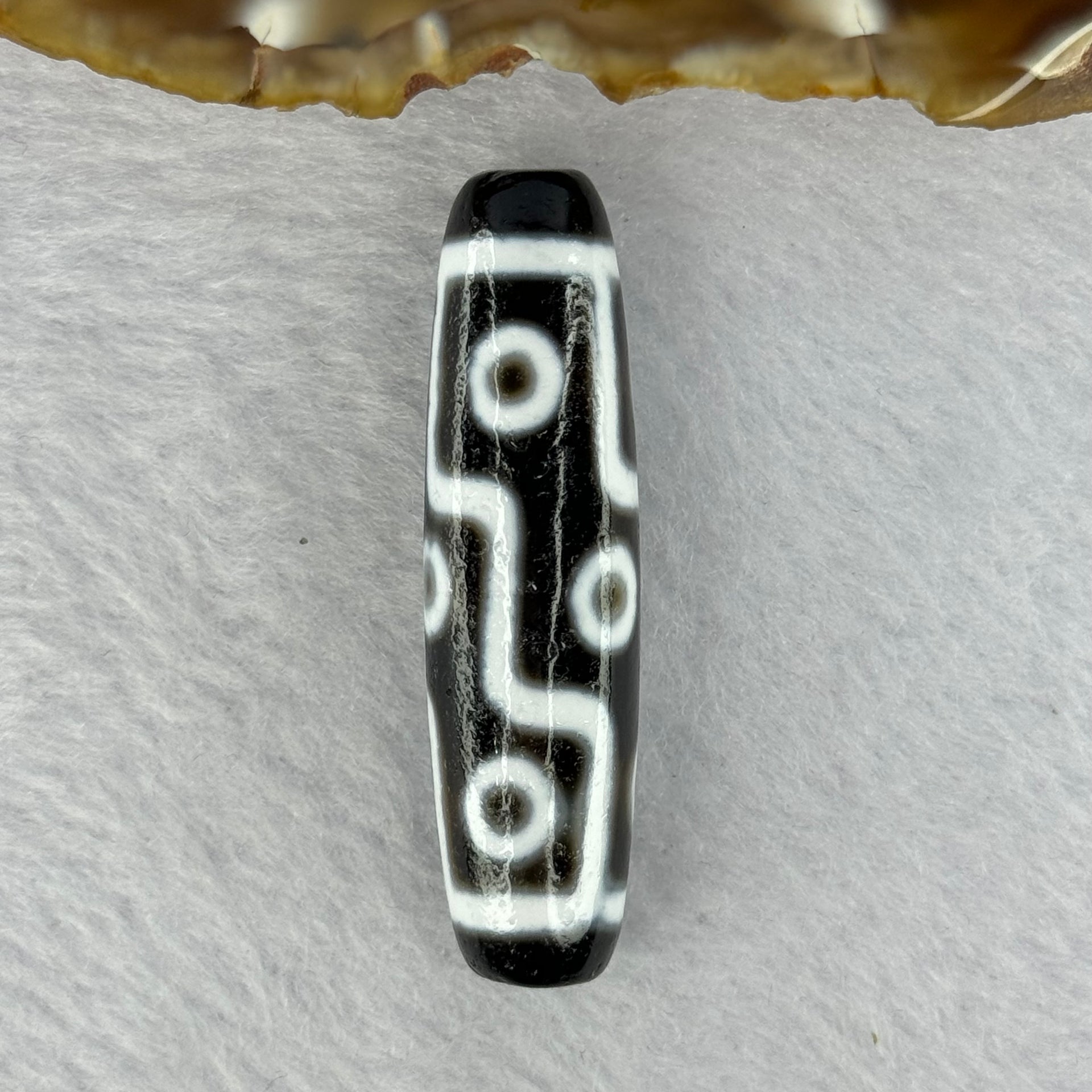 Natural Powerful Tibetan Old Oily Agate 9 Eyes Dzi Bead Heavenly Master (Tian Zhu) 九眼天诛 13.45g 48.4 by 12.7mm - Huangs Jadeite and Jewelry Pte Ltd