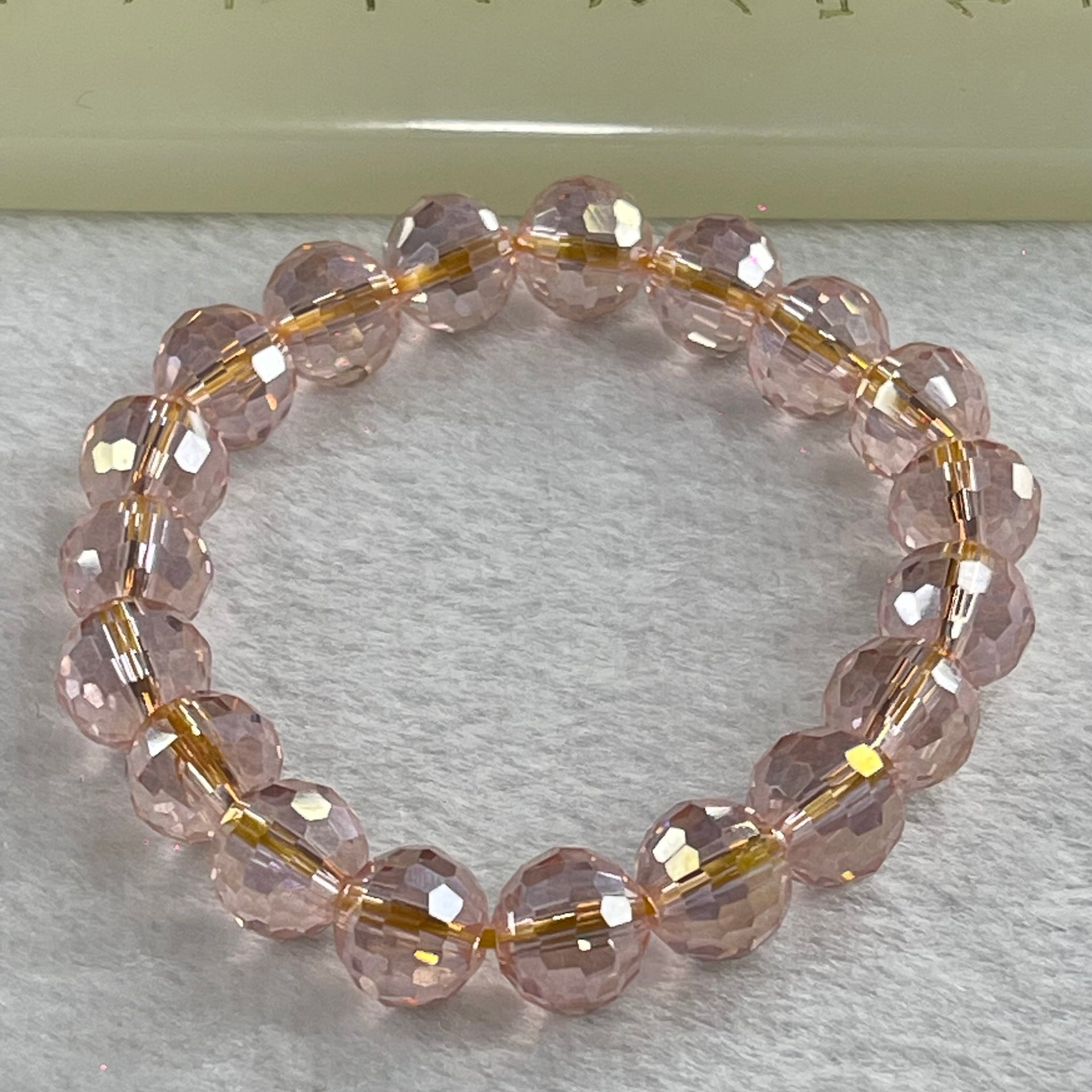 Pink Faceted Crystals Beads Bracelet 20.43g 14.5cm 9.9mm 19 Beads - Huangs Jadeite and Jewelry Pte Ltd