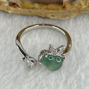 Natural Type A Icy Blueish Green Jadeite Hulu Calabash Silver Ring 1.95g 8.0 by 6.0 by 3.0mm US5.5 HK12 - Huangs Jadeite and Jewelry Pte Ltd