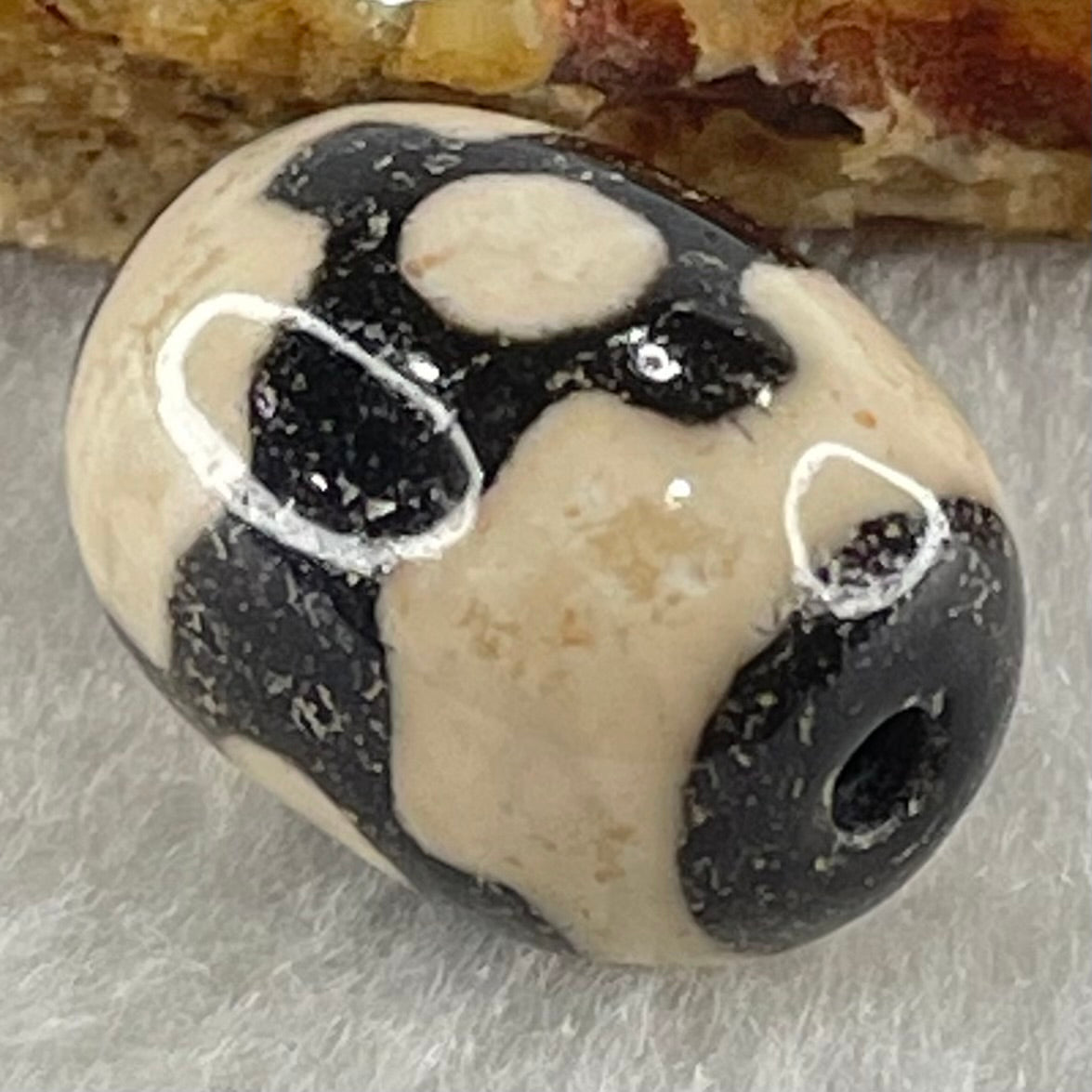 Natural Powerful Tibetan Old Oily Dark Brown With White Agate 3 Eyes Dzi Bead Heavenly Master (Tian Zhu) 三眼天诛 4.52g 17.5 by 13.1mm - Huangs Jadeite and Jewelry Pte Ltd