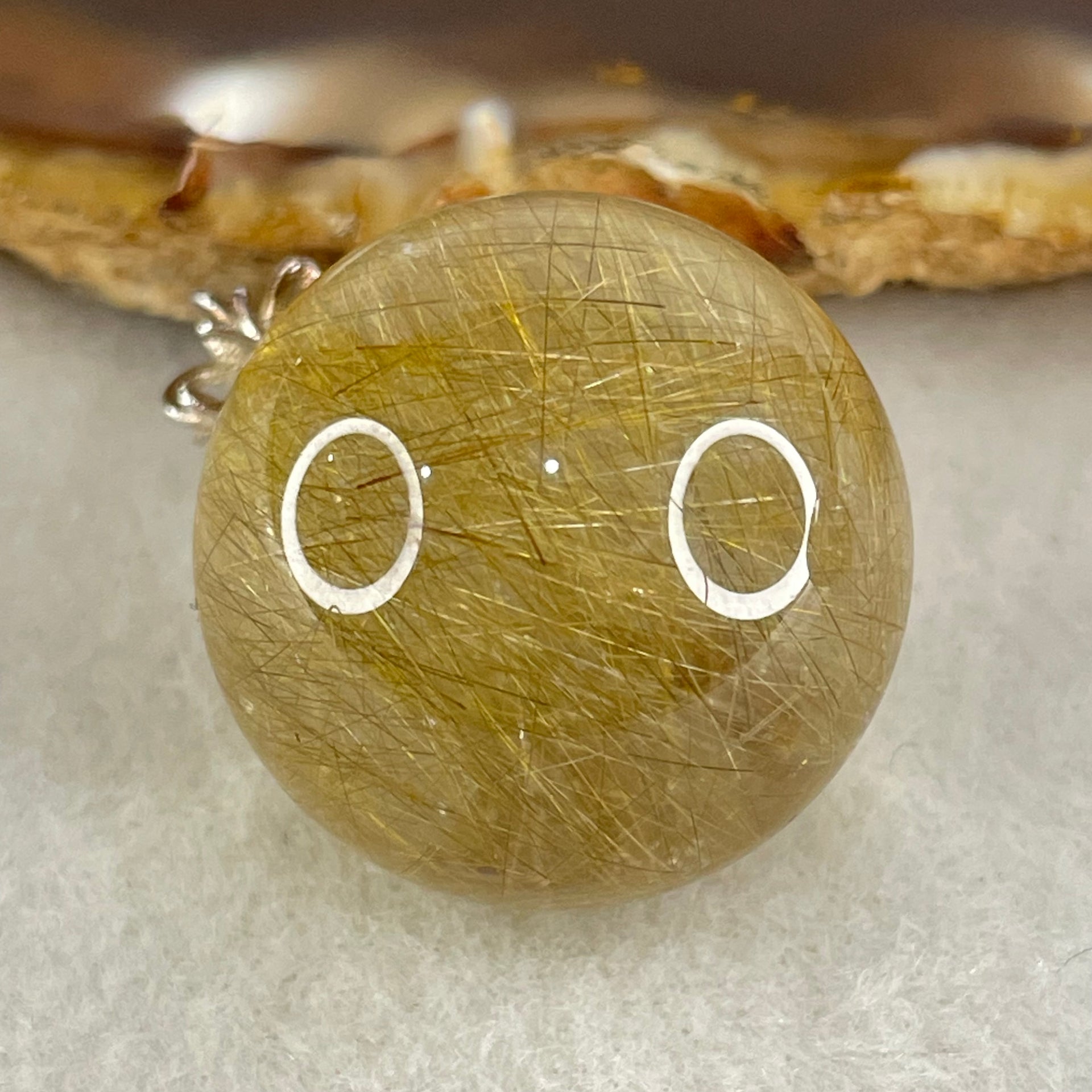 Good Grade Natural Golden Rutilated Quartz Bead in S925 Silver with Cubic Zirconia Pendant 16.50g 22.4mm - Huangs Jadeite and Jewelry Pte Ltd