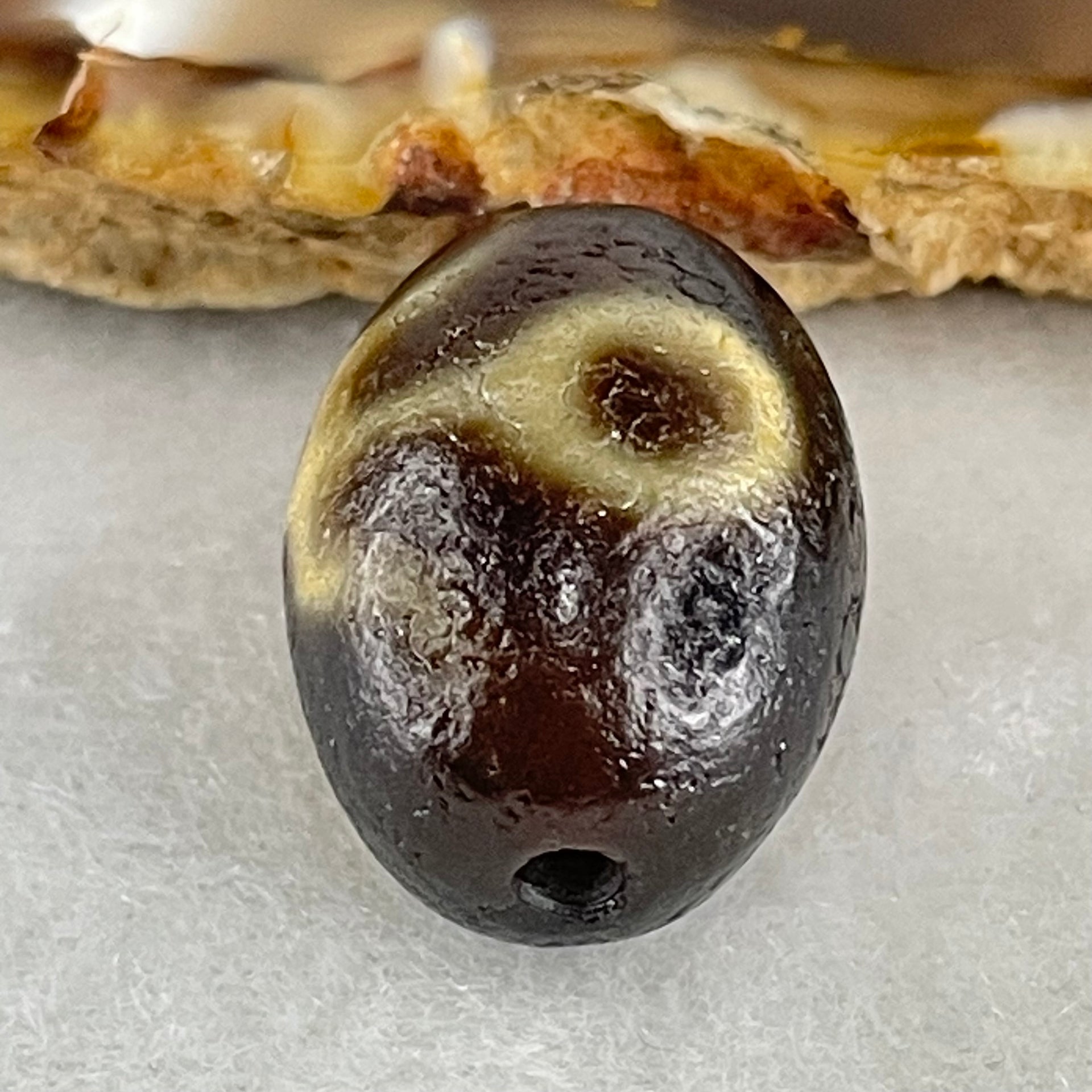 Natural Powerful Tibetan Old Oily Agate Patina Guiren Tairen Human Dzi Bead Totem Amulet Heavenly Master (Tian Zhu) 贵人天诛 6.09g 19.7 by 15.0mm - Huangs Jadeite and Jewelry Pte Ltd