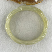 Type A Natural Yellowish Green Jadeite Oval Carved Bangle 41.73g Inner Diameter 54.2mm 16.5 by 7.1mm (Very Very Slight Internal Lines) - Huangs Jadeite and Jewelry Pte Ltd
