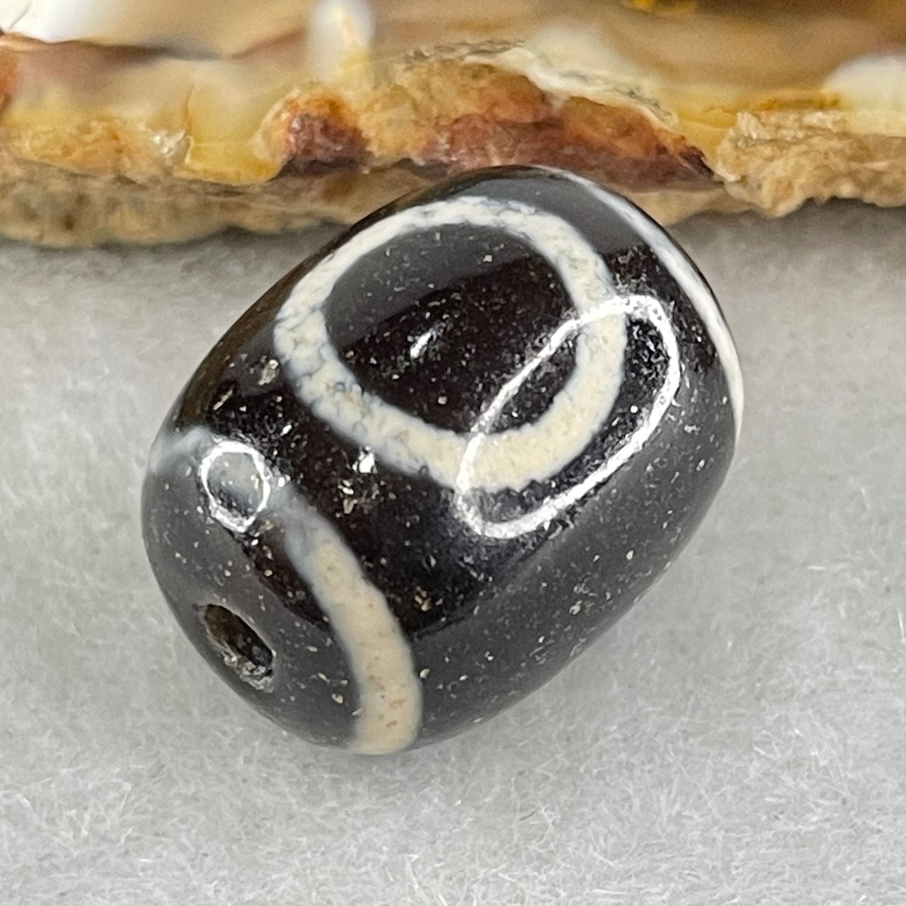 Natural Powerful Tibetan Old Oily Agate 1 Eye With Swastika Dzi Bead (Hotu Dzi) 4.90g 17.5 by 13.6mm - Huangs Jadeite and Jewelry Pte Ltd