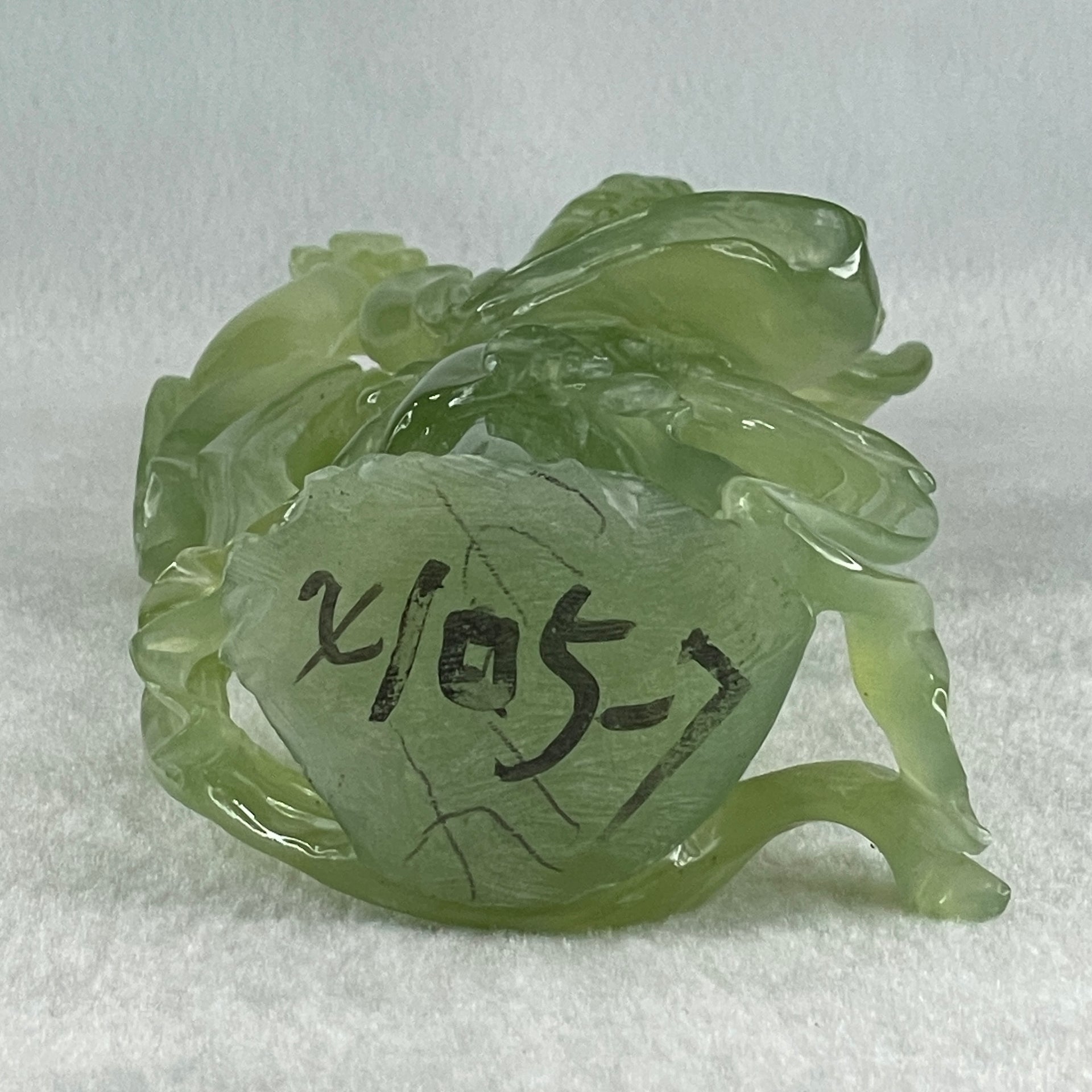 Natural Green Serpentine Fairy with Bird and Flower with Wooden Stand Display 697.8g 118.0 by 257.0 by 75.0mm - Huangs Jadeite and Jewelry Pte Ltd