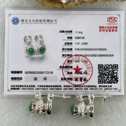 Type A Natural Full Old Mine Spicy Green Jadeite Cabochon 8.0 by 5.8 by 3.0mm Stone for Setting 17.46g (On Silver Earrings Mold) - Huangs Jadeite and Jewelry Pte Ltd