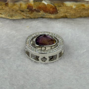 Natural Meteorite Powerful Energy Spinning Purple with Yellow Heart Charm in S925 Silver with Crystals For Necklace / Bracelet 2.89g 15.9 by 6.9mm - Huangs Jadeite and Jewelry Pte Ltd