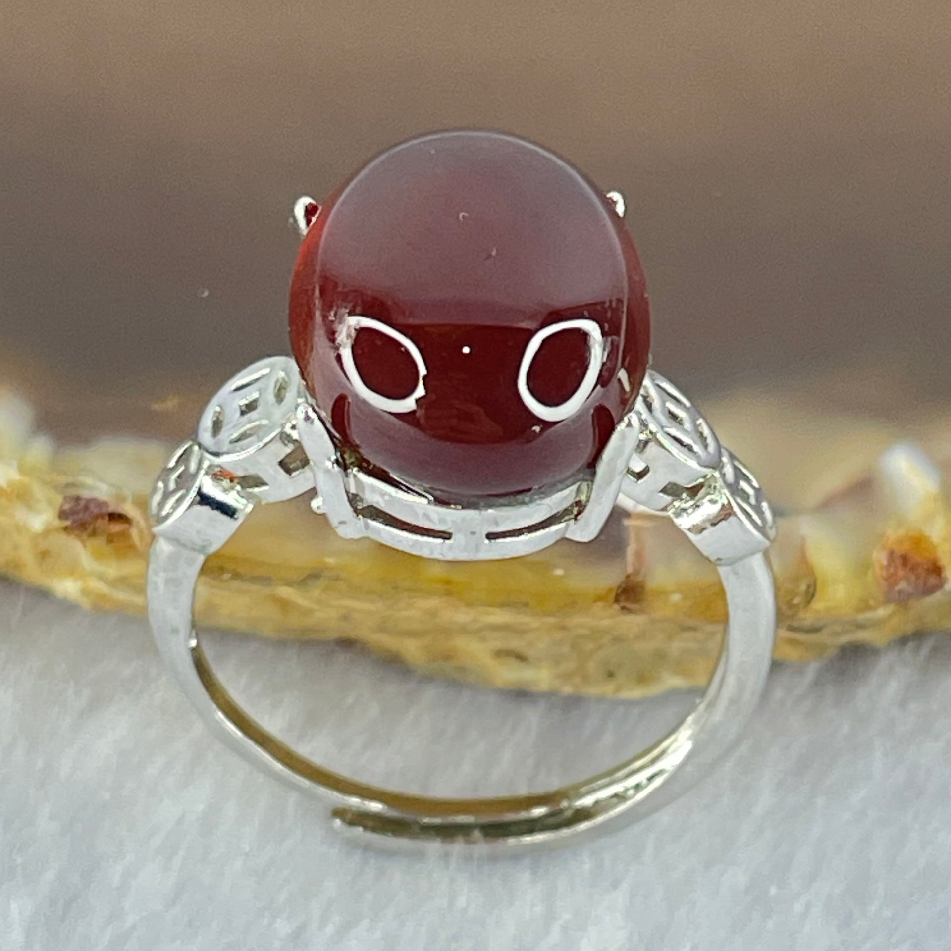 Natural Red Amber in S925 Sliver Ring (Adjustable Size) 2.57g 13.8 by 10.9 by 6.0mm - Huangs Jadeite and Jewelry Pte Ltd