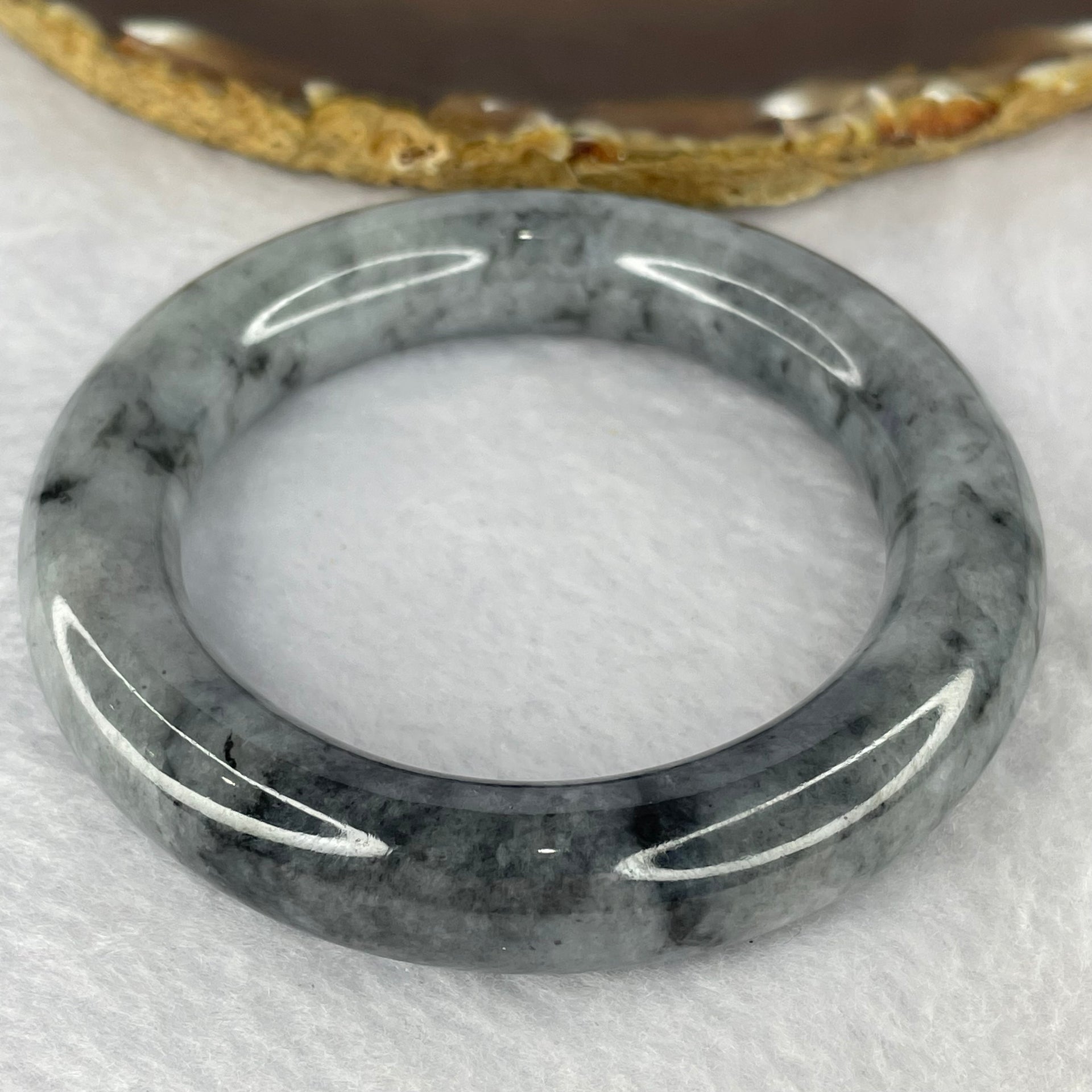 Type A Grey Wuji Piao Hua Jadeite Bangle 87.65g 13.8 by 12.6 mm Internal Diameter 54.2 mm (Very Very Fine Small Internal Lines) - Huangs Jadeite and Jewelry Pte Ltd