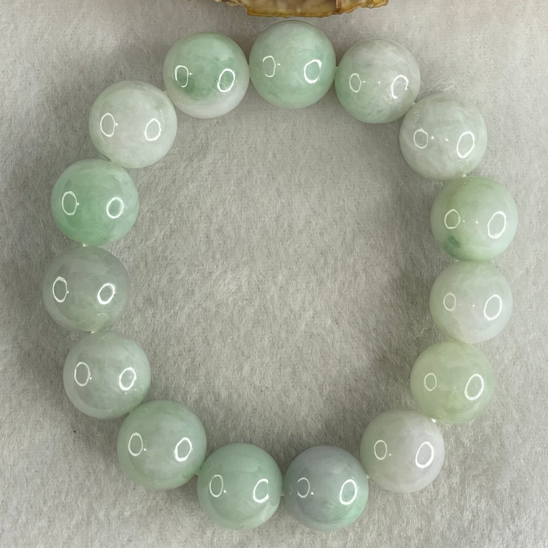 Type A Light Green with Light Lavender Jadeite Beads Bracelet 78.22g 17cm 14.8mm 15 Beads (Some Internal Lines) - Huangs Jadeite and Jewelry Pte Ltd