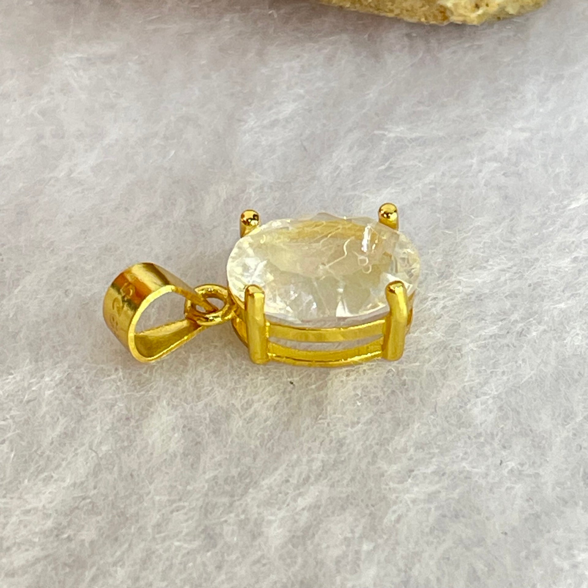 Natural Madagascar Blue Moonstone in S925 Silver Gold Color Pendant 1.17g 10.0 by 7.5 by 5.0mm - Huangs Jadeite and Jewelry Pte Ltd