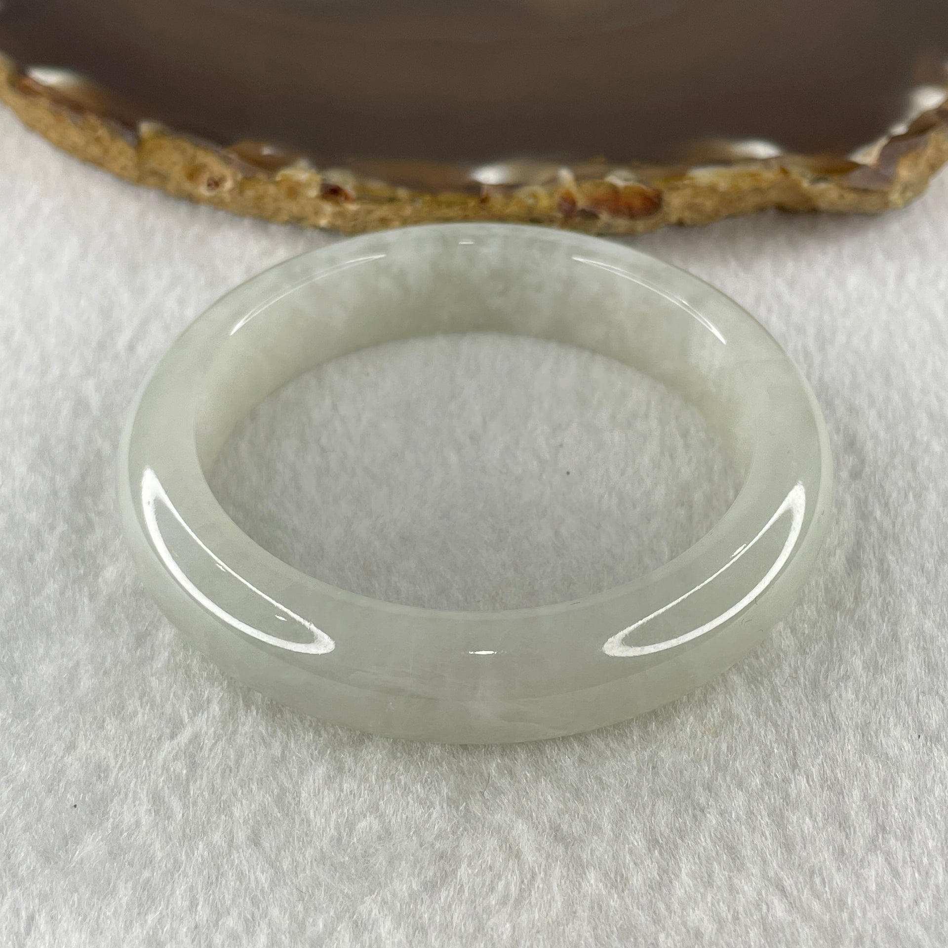 Natural Type A Jelly Faint Green to White Jadeite Bangle 57.86g Inner Diameter 53.8mm 12.7 by 8.1mm (External and Internal Lines) - Huangs Jadeite and Jewelry Pte Ltd