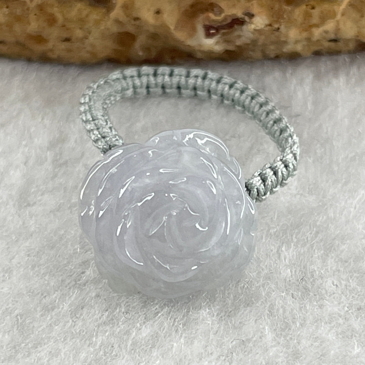 Natural Type A Lavender Jadeite Flower in String Ring 1.93g 12.8 by 6.5mm US 6.8 HK 15