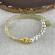 Natural Type A Semi Icy Light Green with Yellowish Jadeite Bamboo with Lotus Charm Bracelet 14.64g 15.5cm 6.18 by 7.5 by 8.2mm - Huangs Jadeite and Jewelry Pte Ltd
